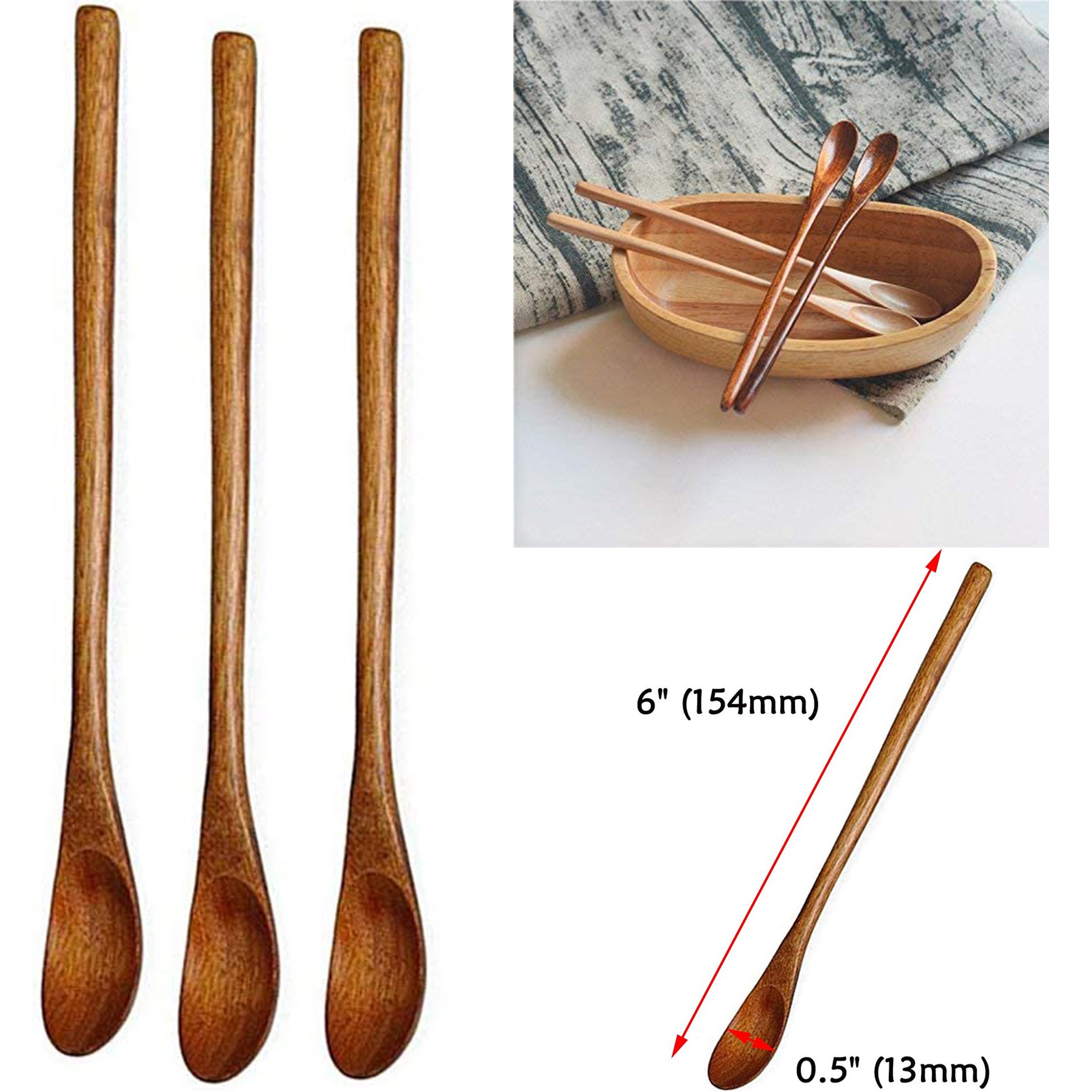 6 Inches Long Wooden Mixing Spoons 3