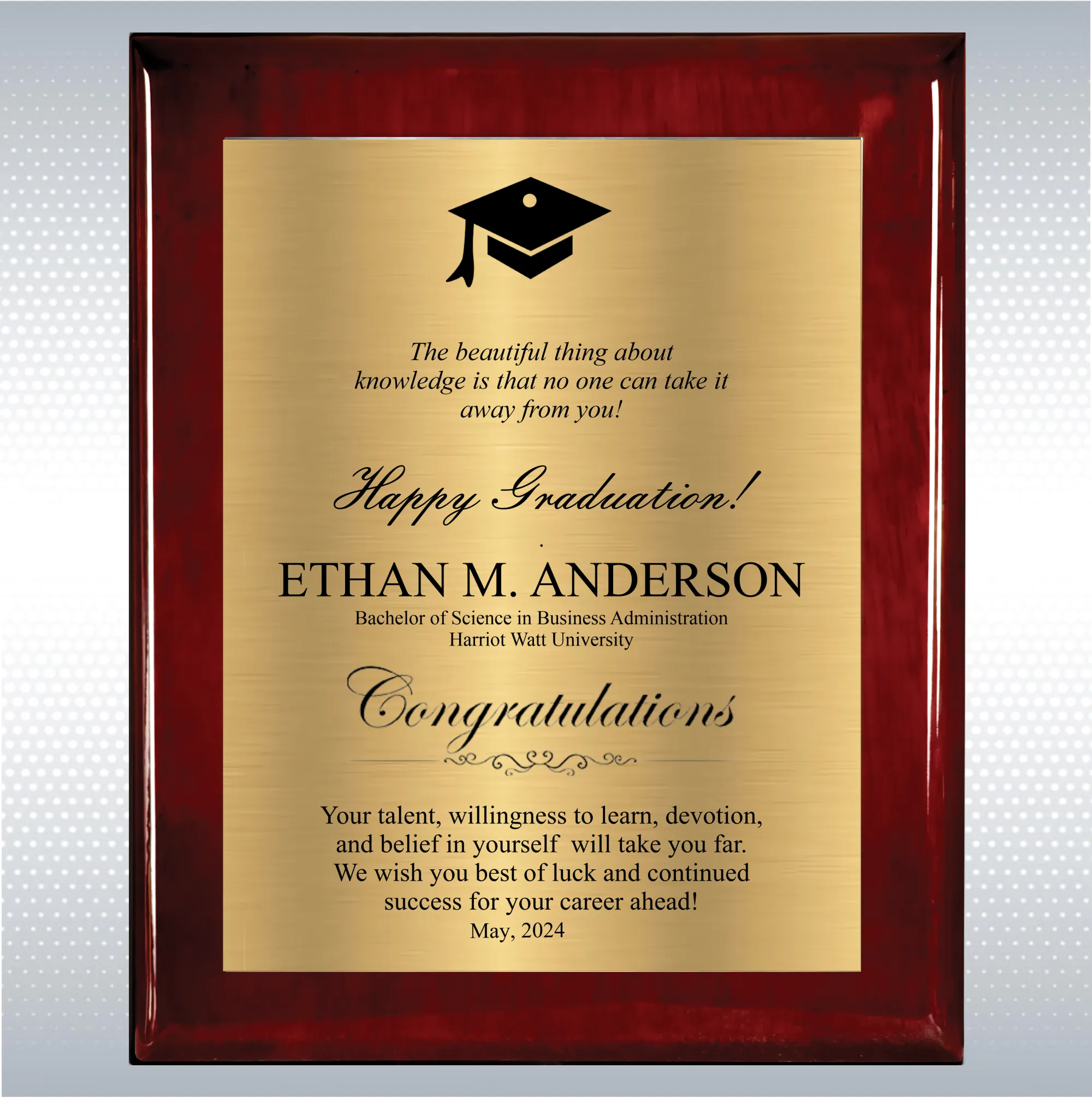 Rosewood Piano Graduation Gift Plaque 17