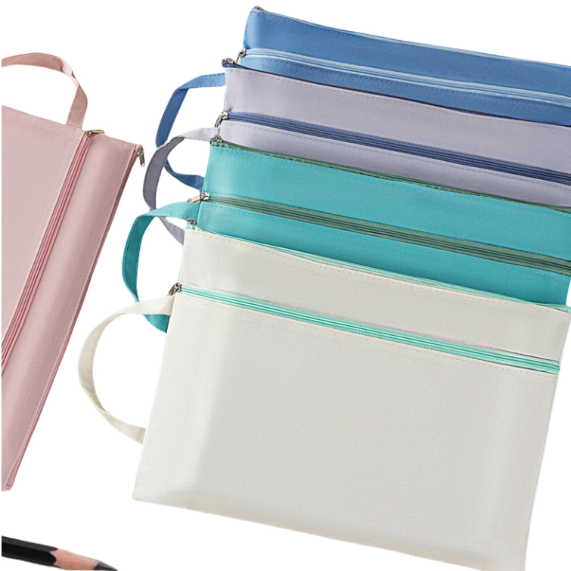 2 Pockets Oxford Zipper Pouch File Bag with Handle 2