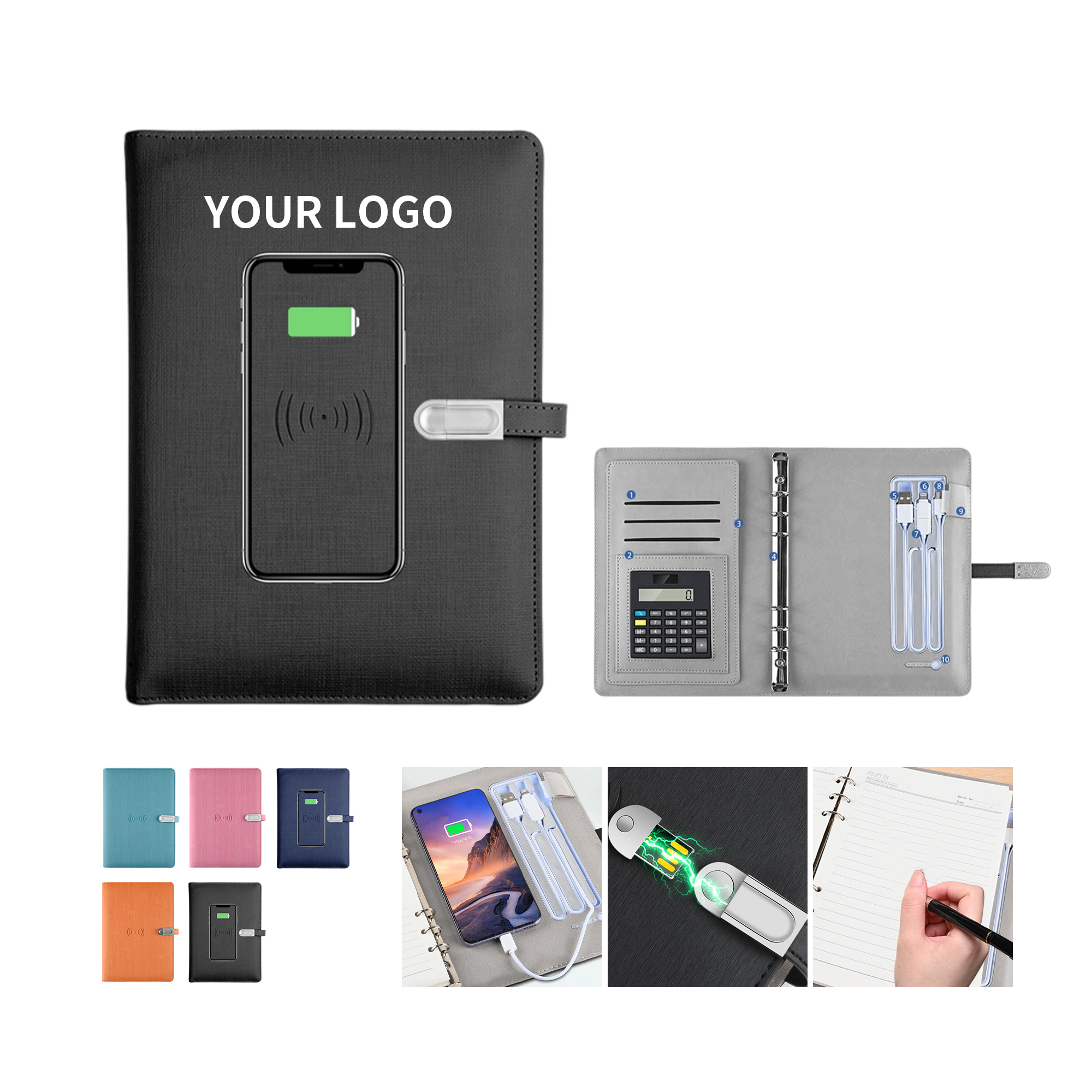 Wireless Charging Notepad with 10000mAh Battery and USB Drive 3