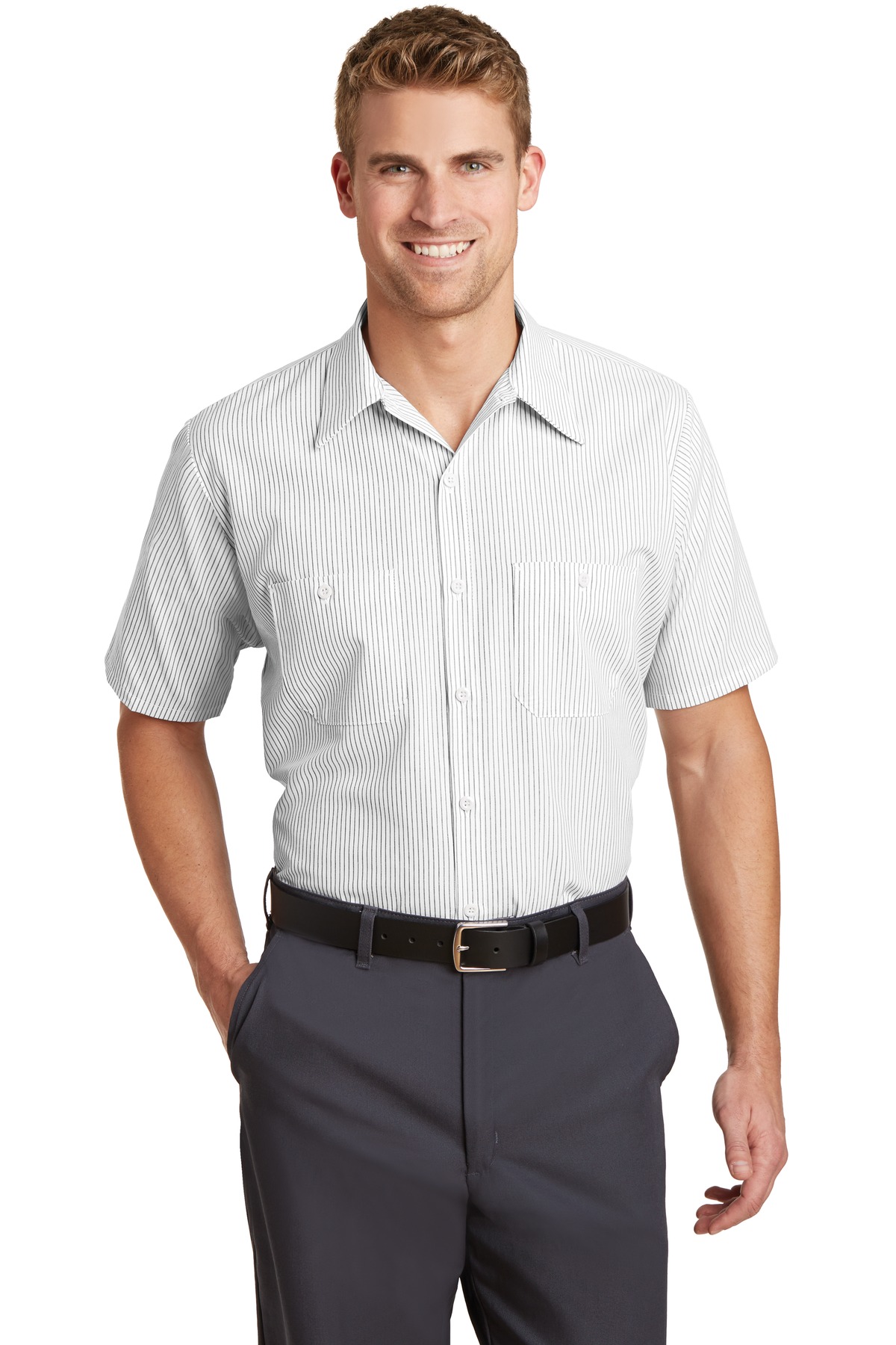 Red Kap Short Sleeve Striped Industrial Work Shirt. CS20 2