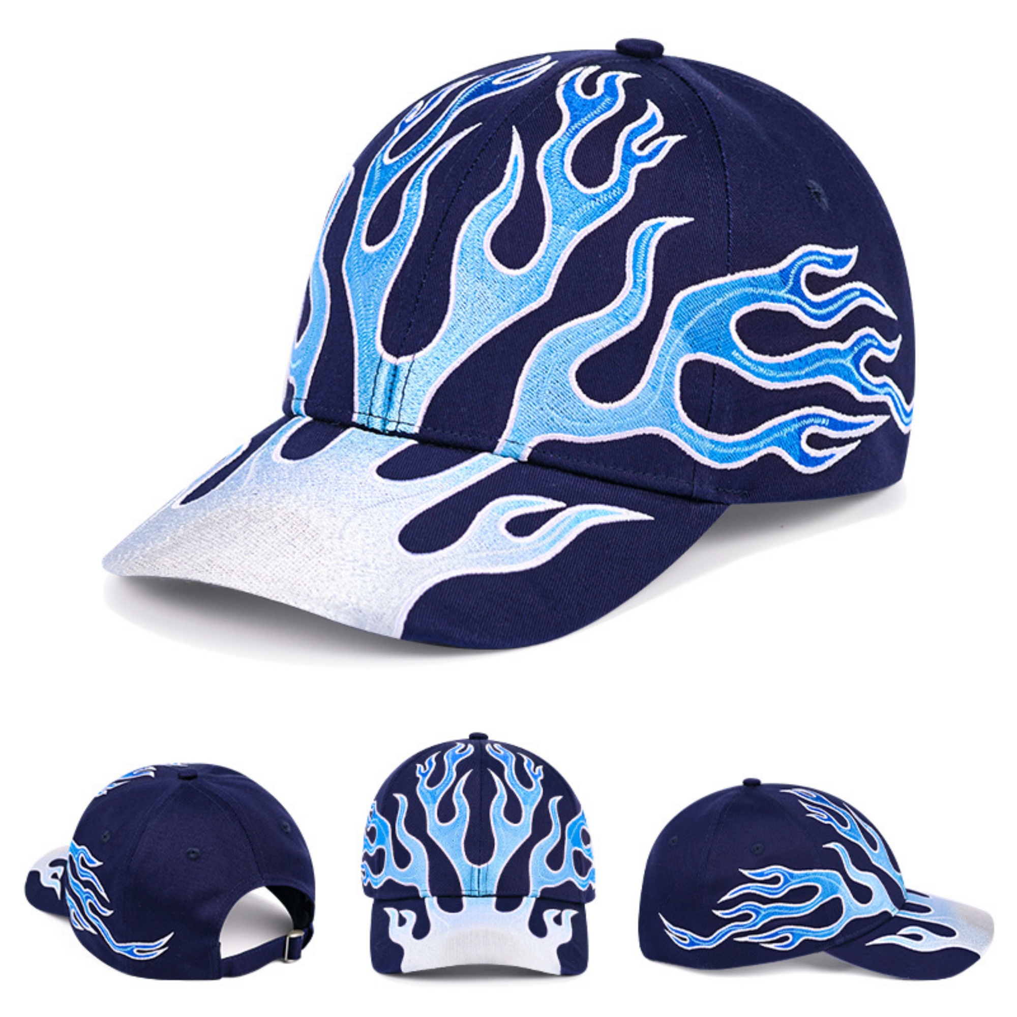 Embroidered Flame Pattern Cotton Baseball Cap 9