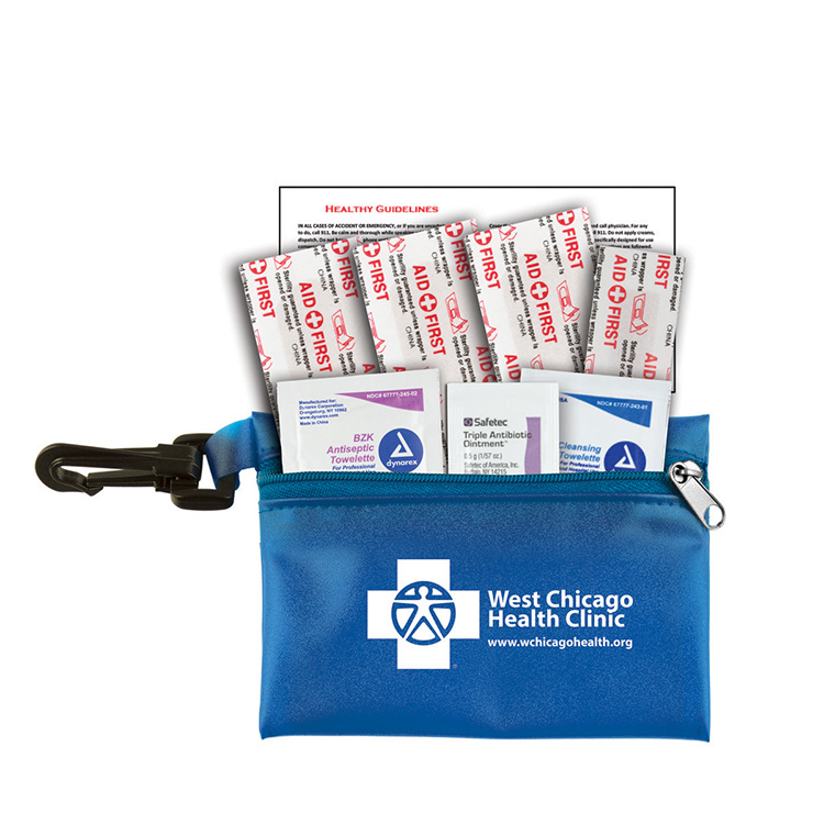 "PARKWAY PLUS" 8 Piece First Aid Kit in Translucent Zipper Kit with Plastic Carabiner Attachment 2
