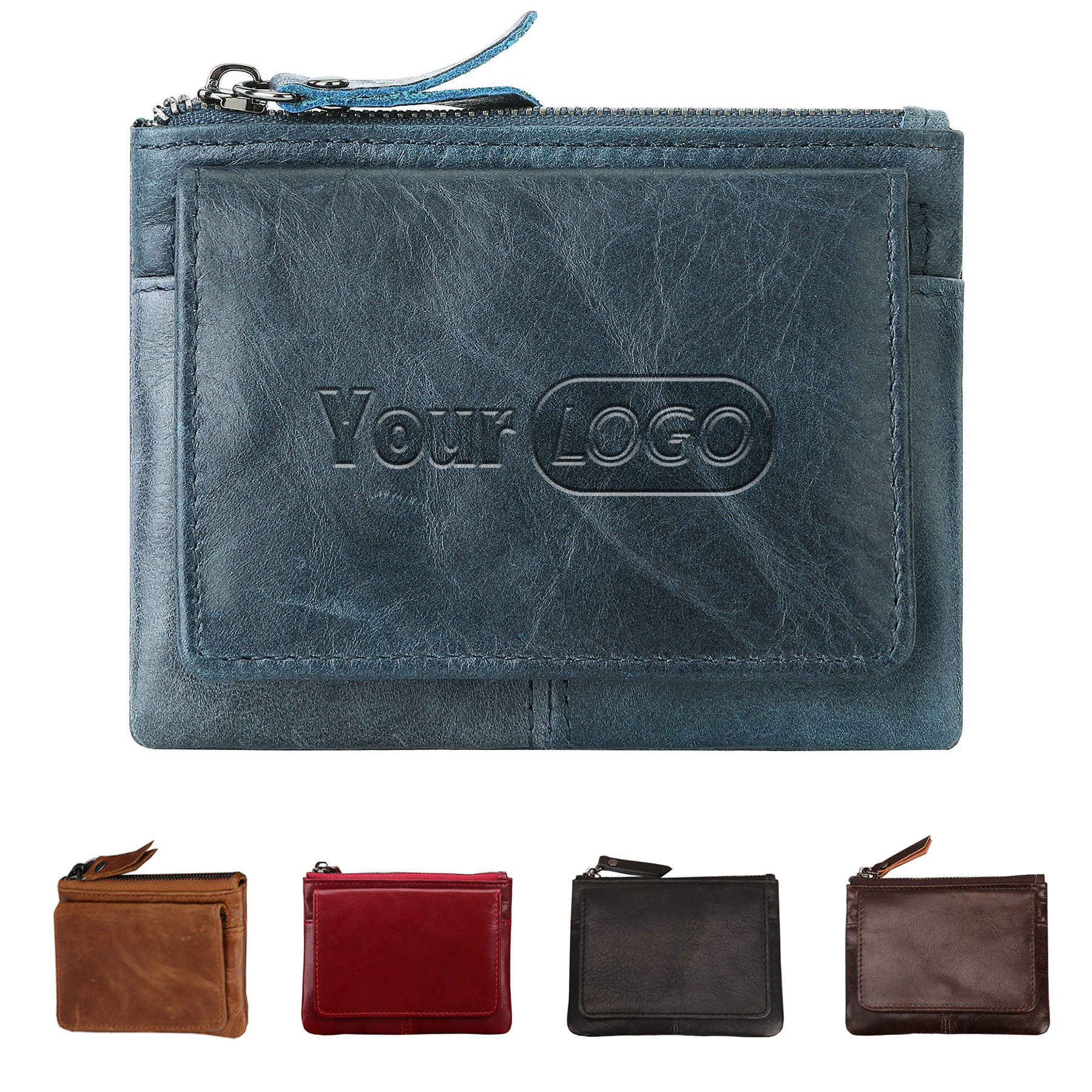 Leather 2-Zipper Coin Purse Wallet 3
