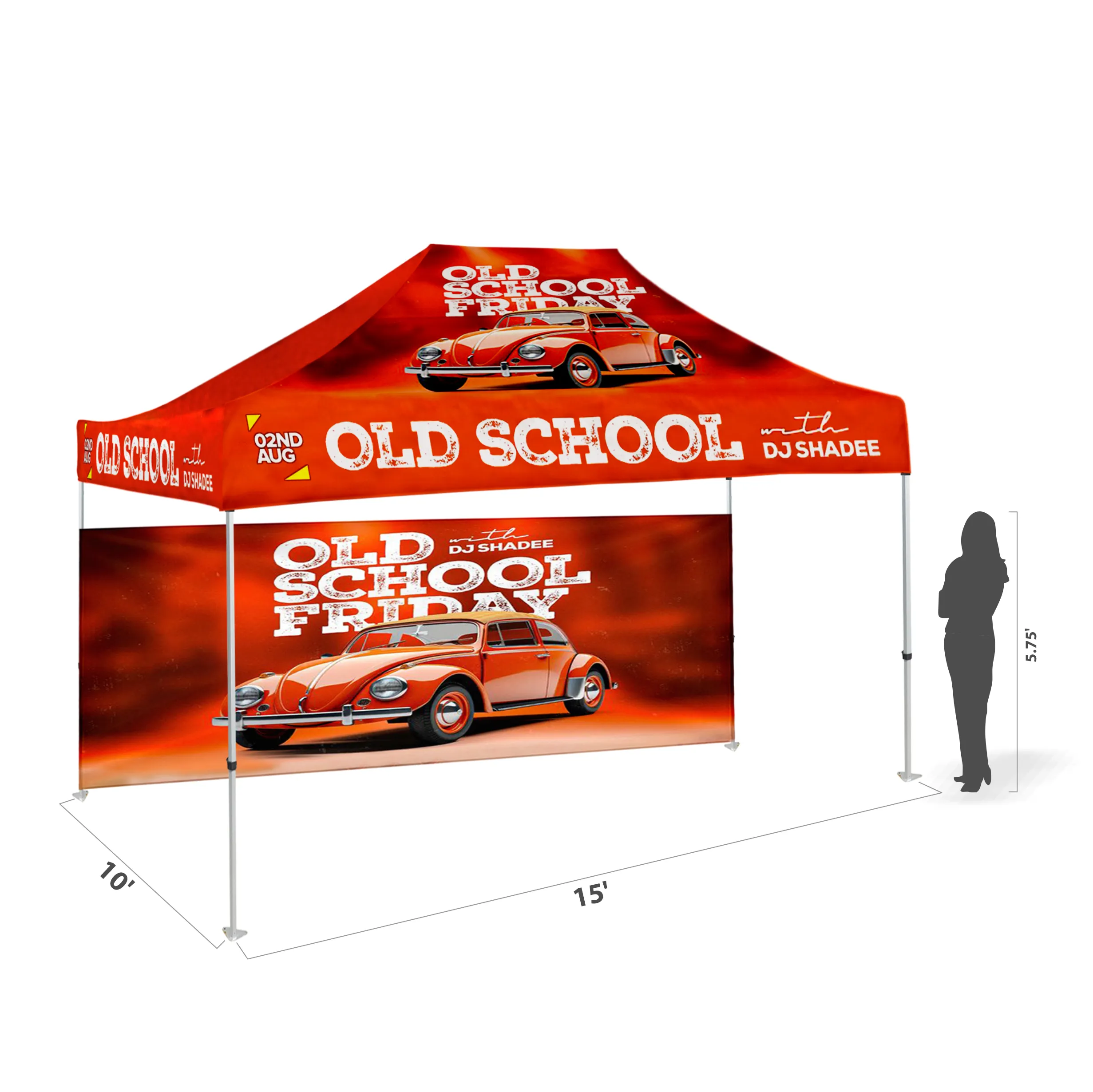 10'x15' Tent Canopy w frame, 1 long half wall 1