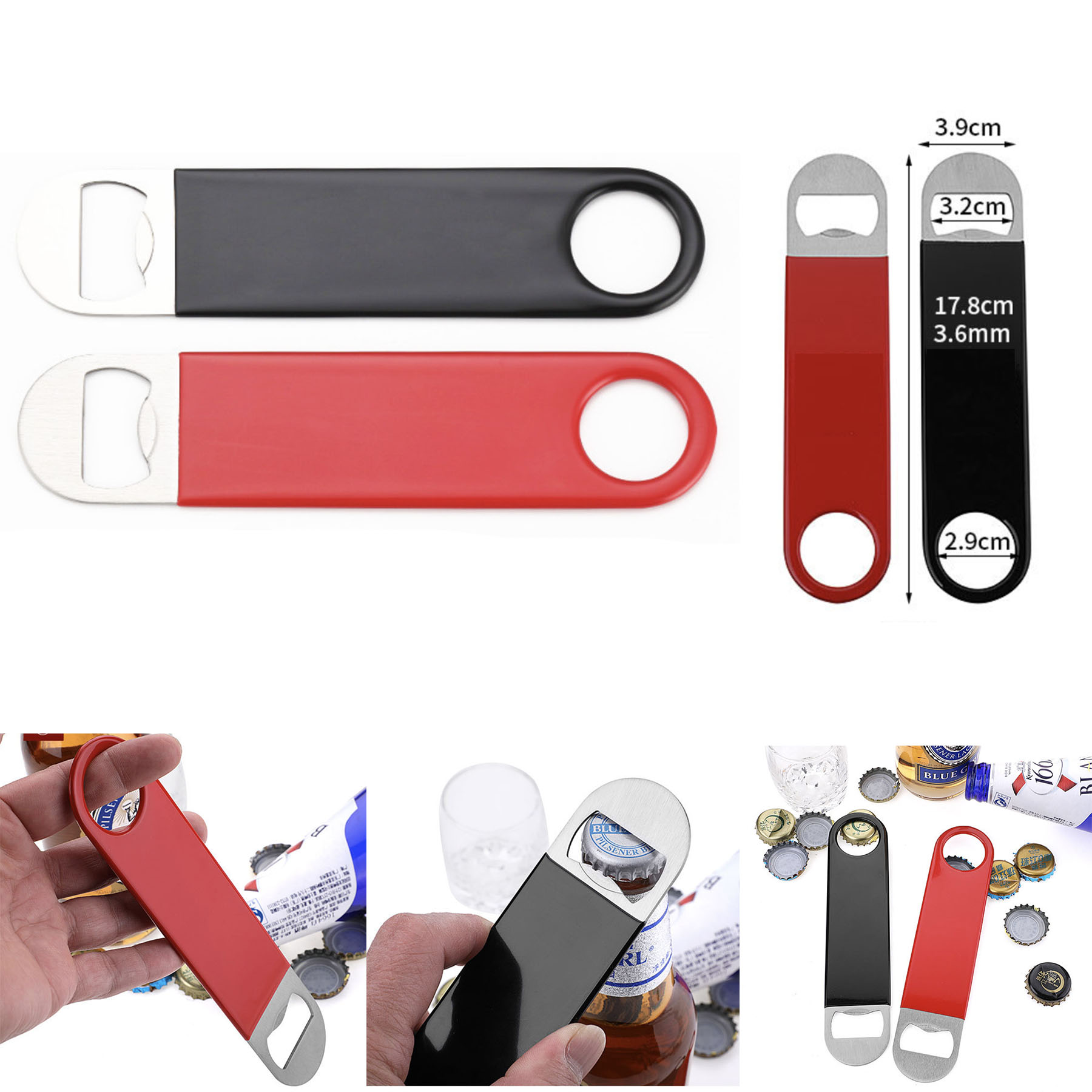 Rubber Coated Long Stainless Steel Flat Speed Beer Bottle Opener 2