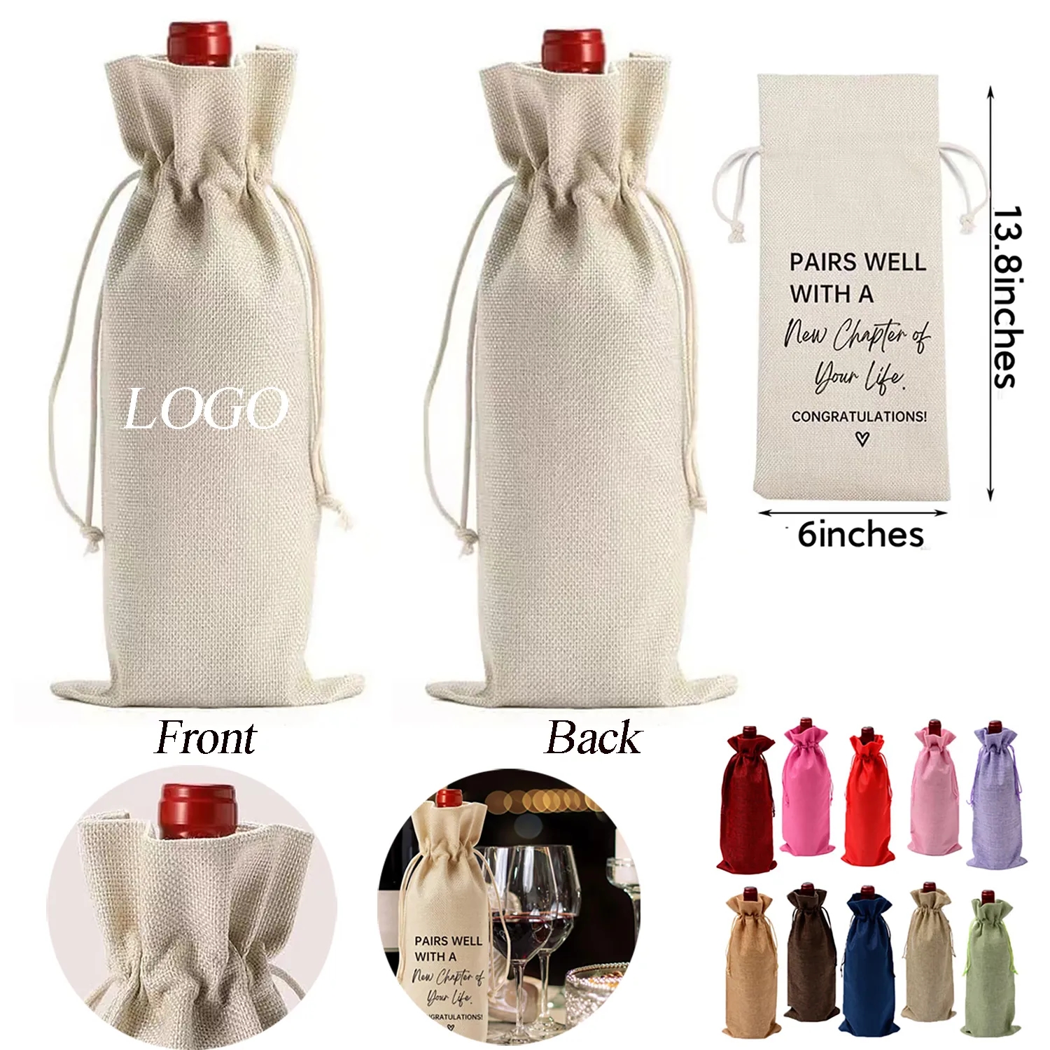 Drawstring Burlap Wine Bags 8
