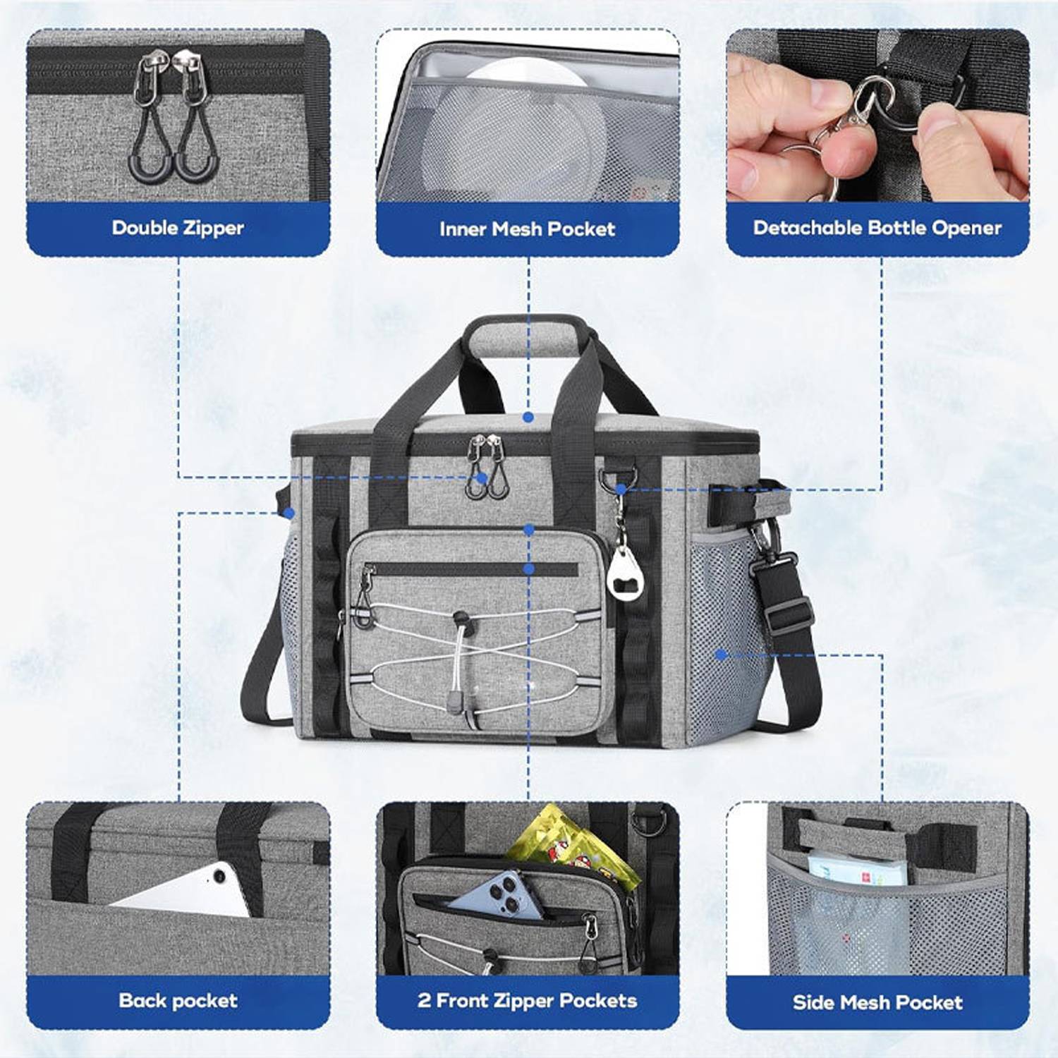 22L Waterproof Oxford Insulated Cooler Lunch Bag w/ Handle 3