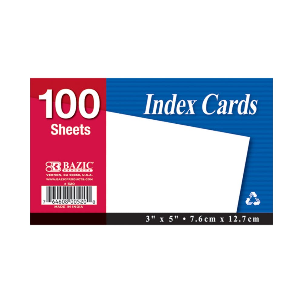 Unruled Index Cards - White 3" x 5" 2