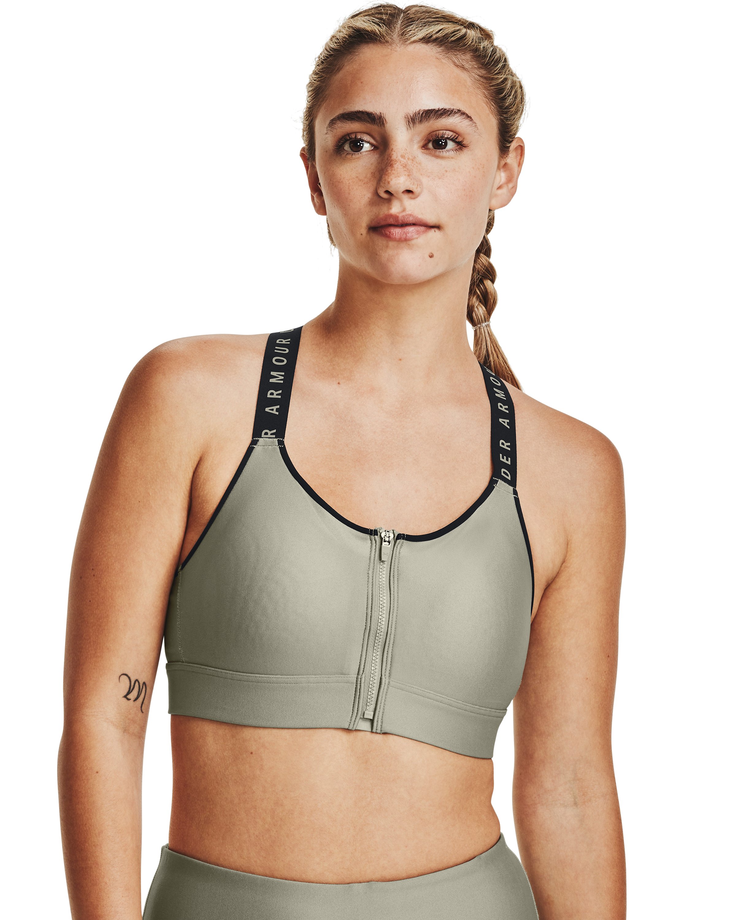 UA Infinity High Zip Women's Sports Bra, custom athletic wear with logo imprint 8