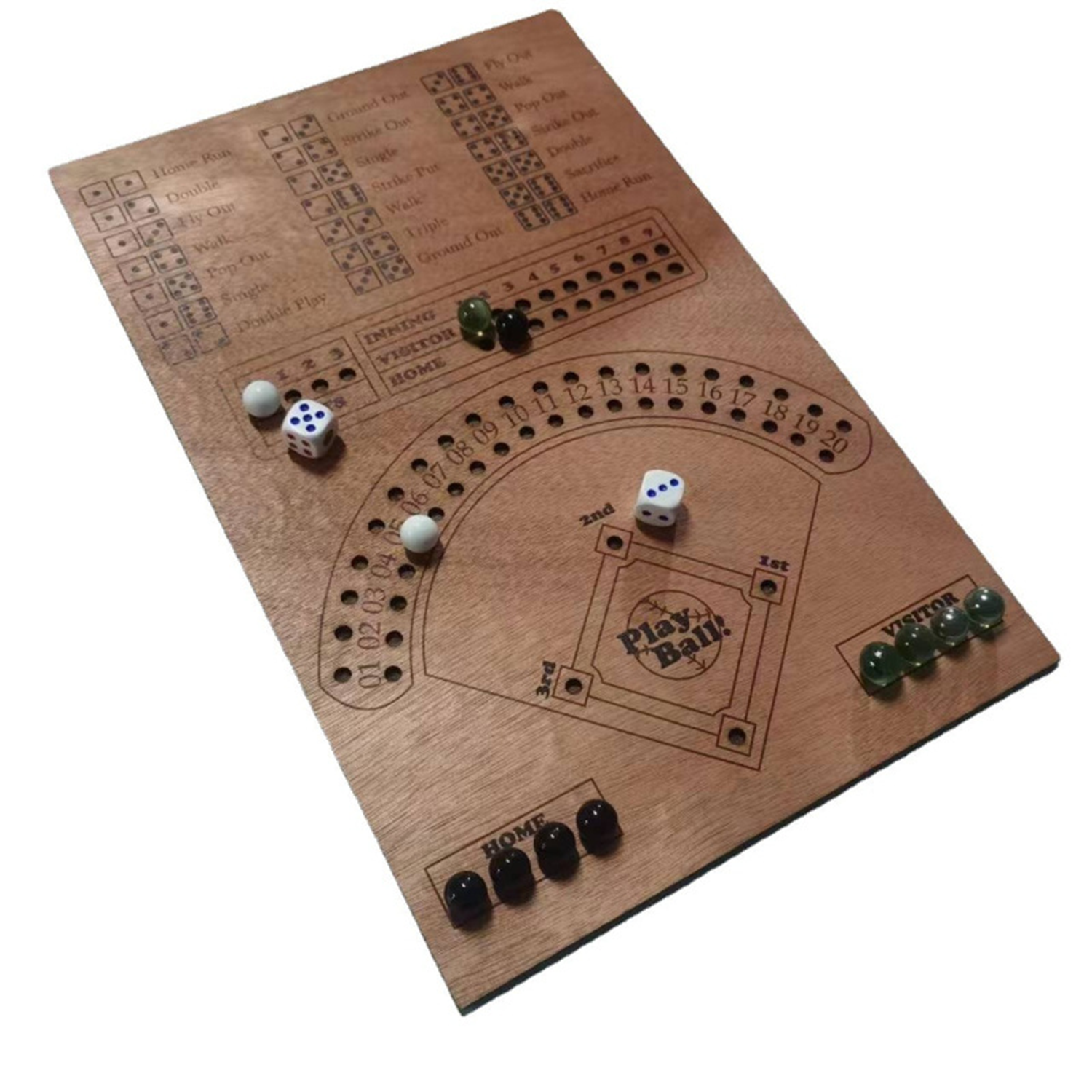 Fun Double Battle Wood Craft Baseball Dice Board Game 3