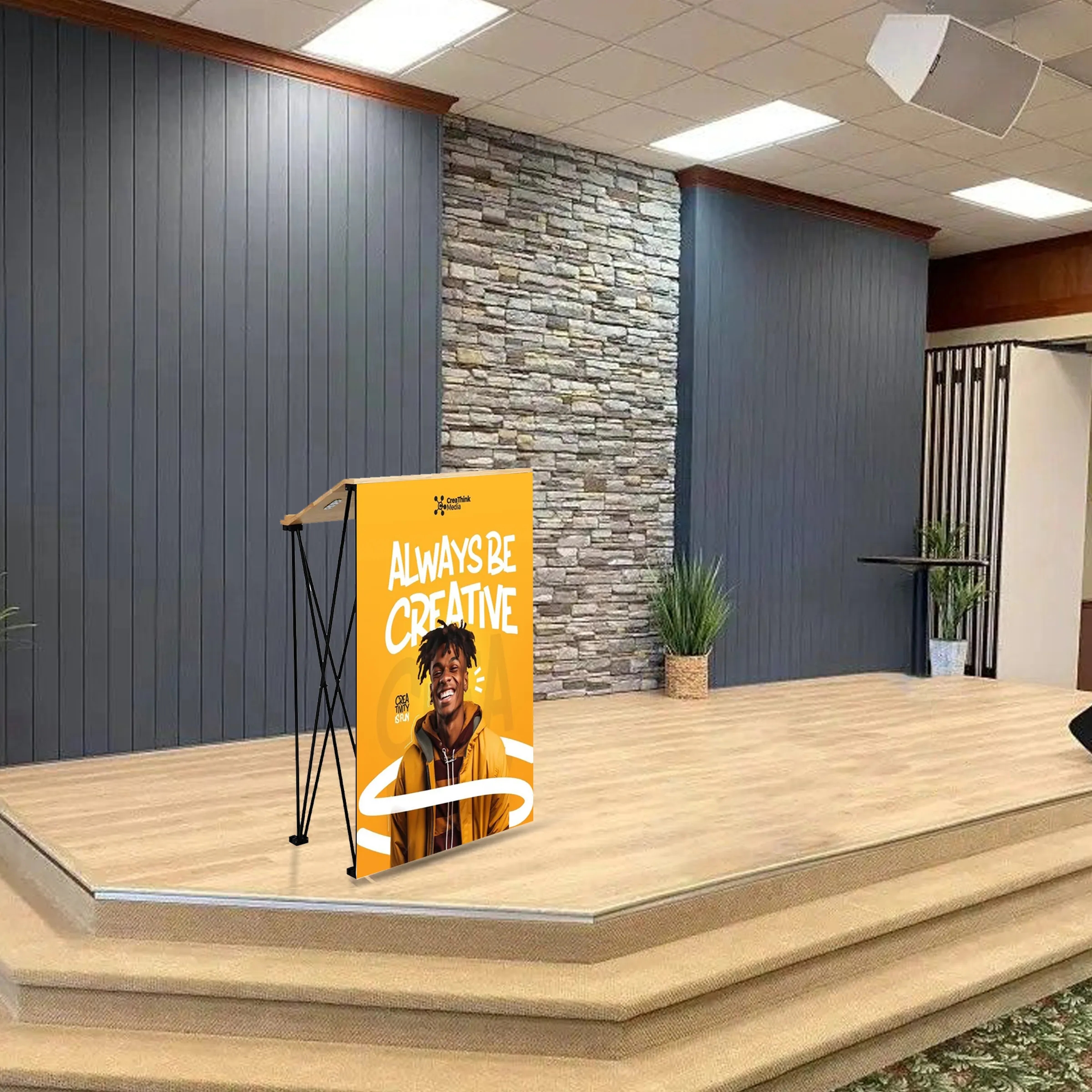 Angled Wide Portable Podium Kit - Banner + Hardware 1