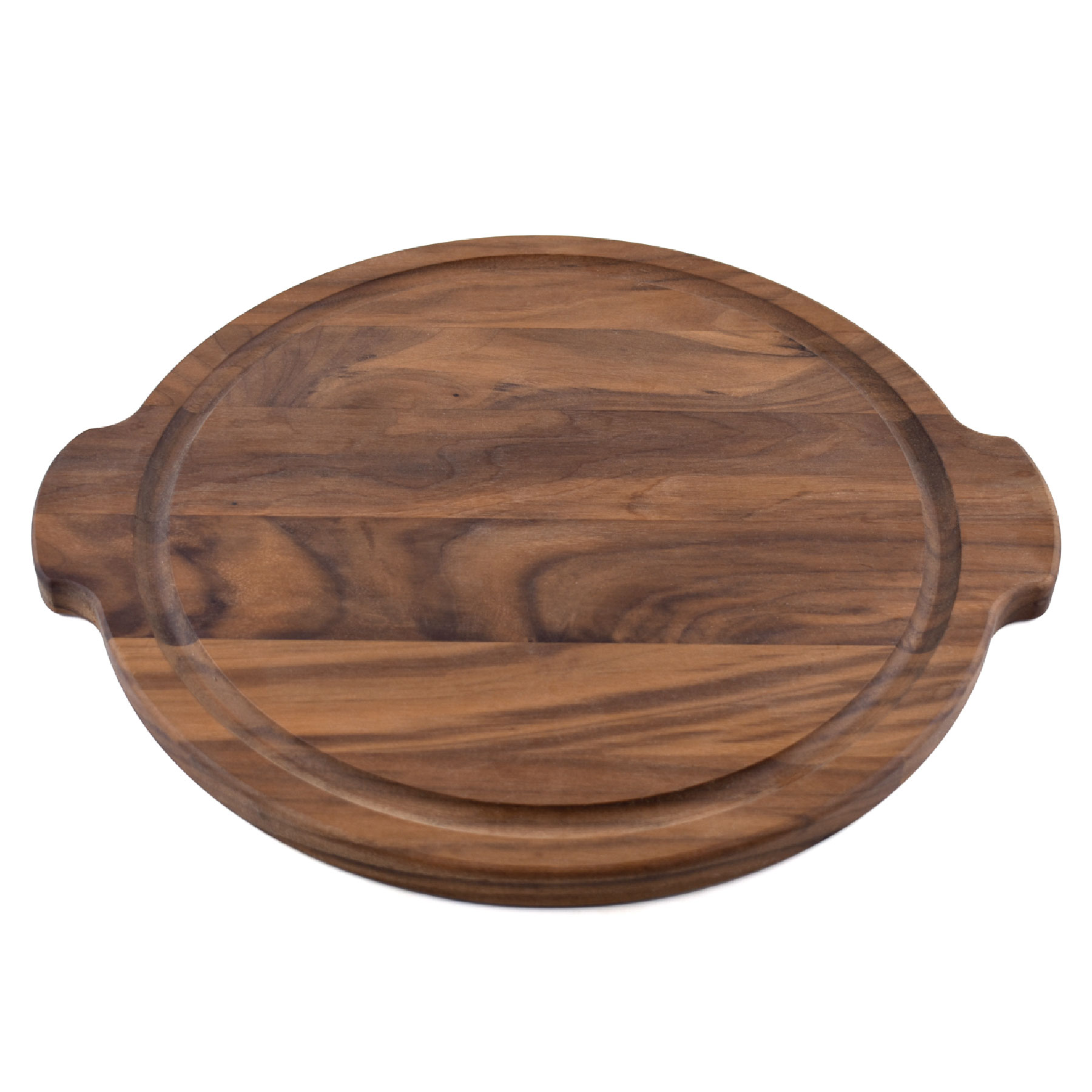 12" Walnut Round Cutting Board w/ Juice Groove & Handles 6