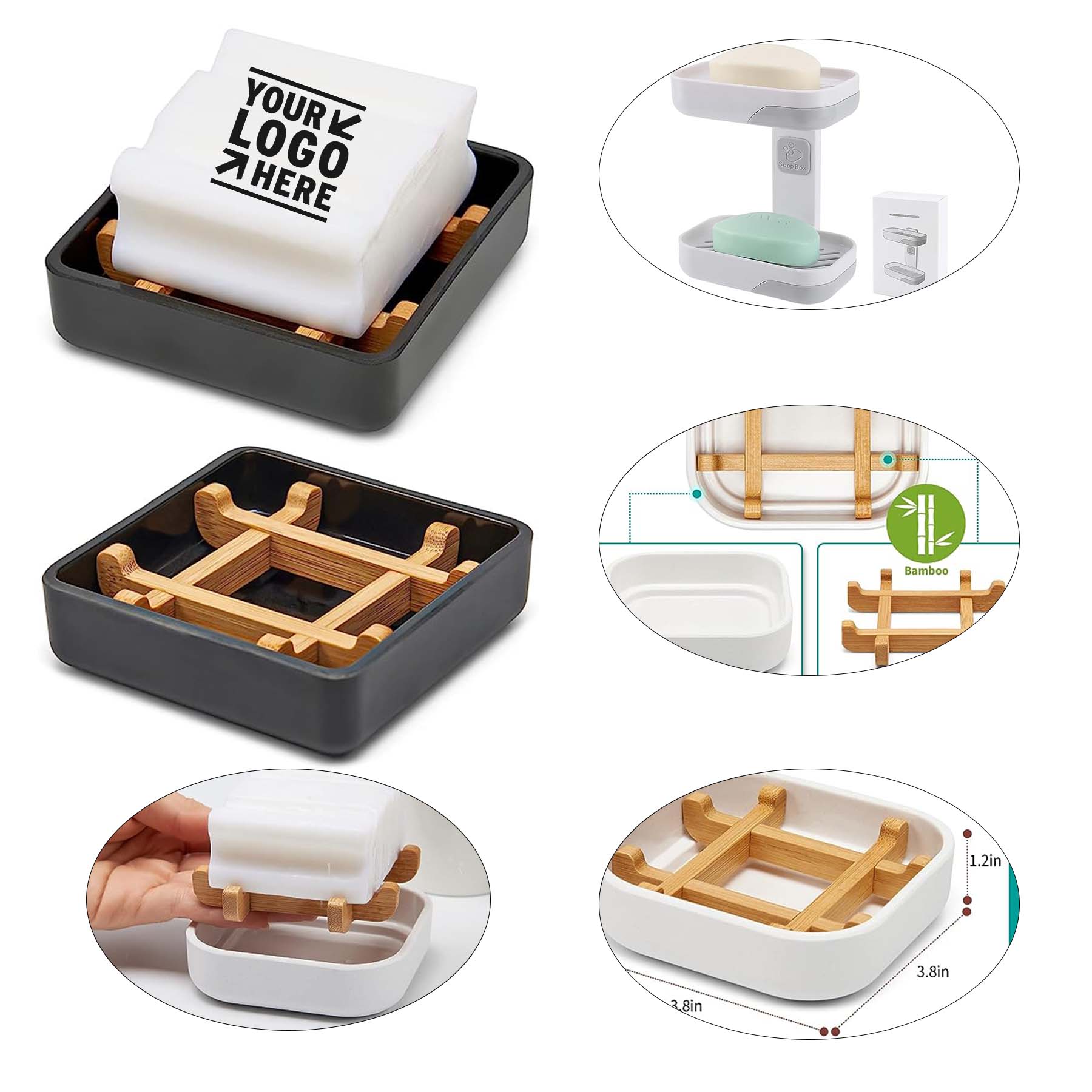 Wooden Bamboo Small Detachable Bathroom Square Soap Dishes