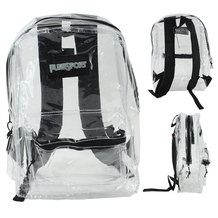 17" Clear Backpacks - Front Zipper Pocket Black Trim 2