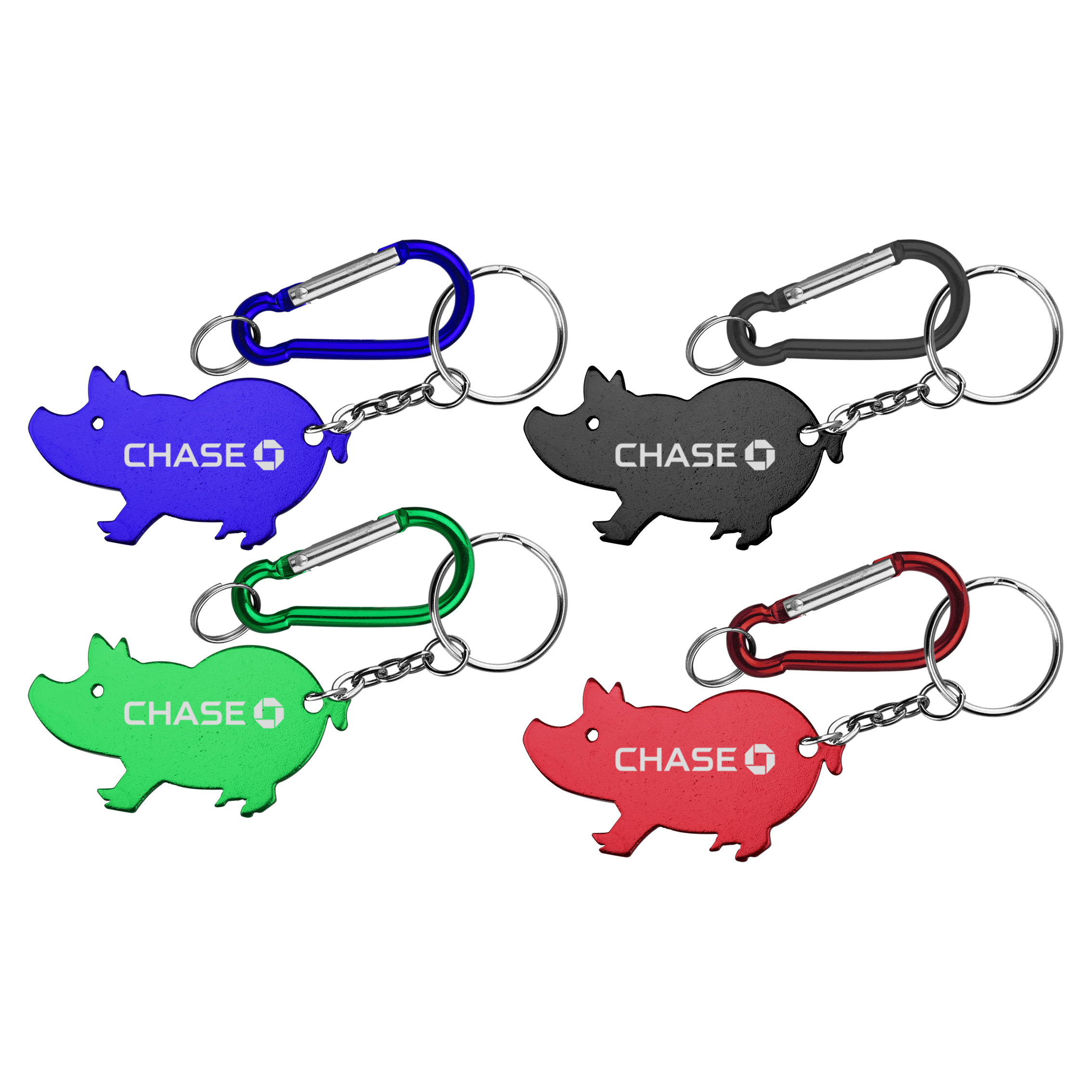 Jumbo size pig shape aluminum bottle opener with split key ring and carabiner 5