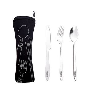 3 In 1 Flatware Stainless Steel Knife Fork Spoon Set With Pouch 2