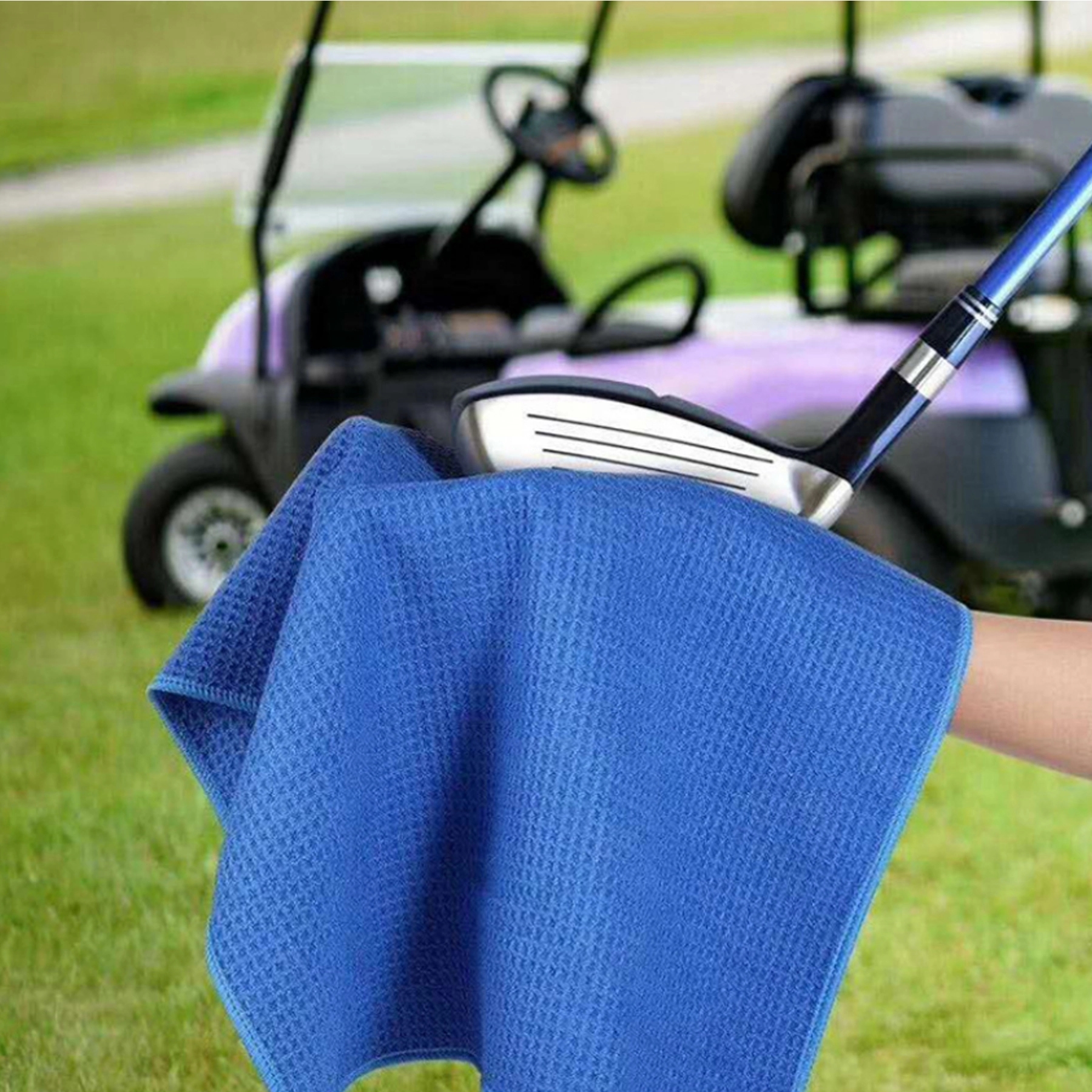 Microfiber Waffle Pattern Golf Towel With Clip 2