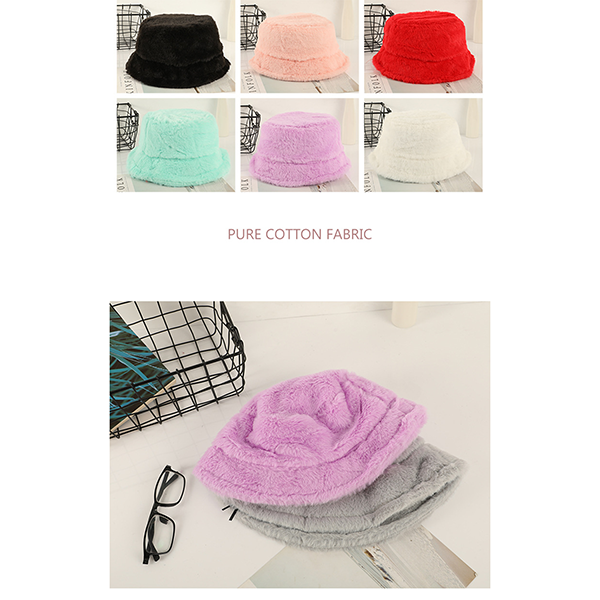 Solid Color Faux Fur Bucket Hat with Custom Logo 9