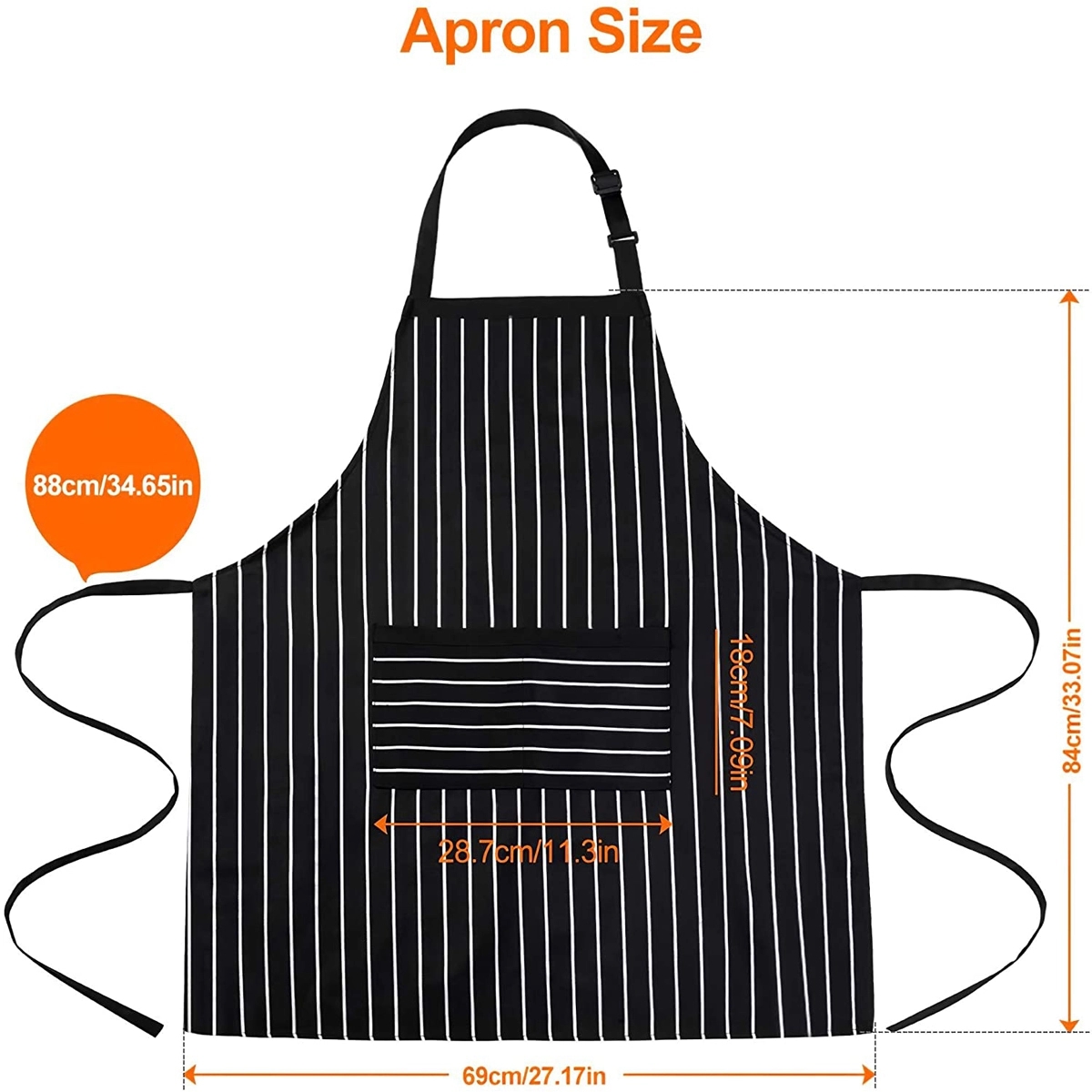 Adjustable Bib Pinstripe Apron with 2 Pockets 4