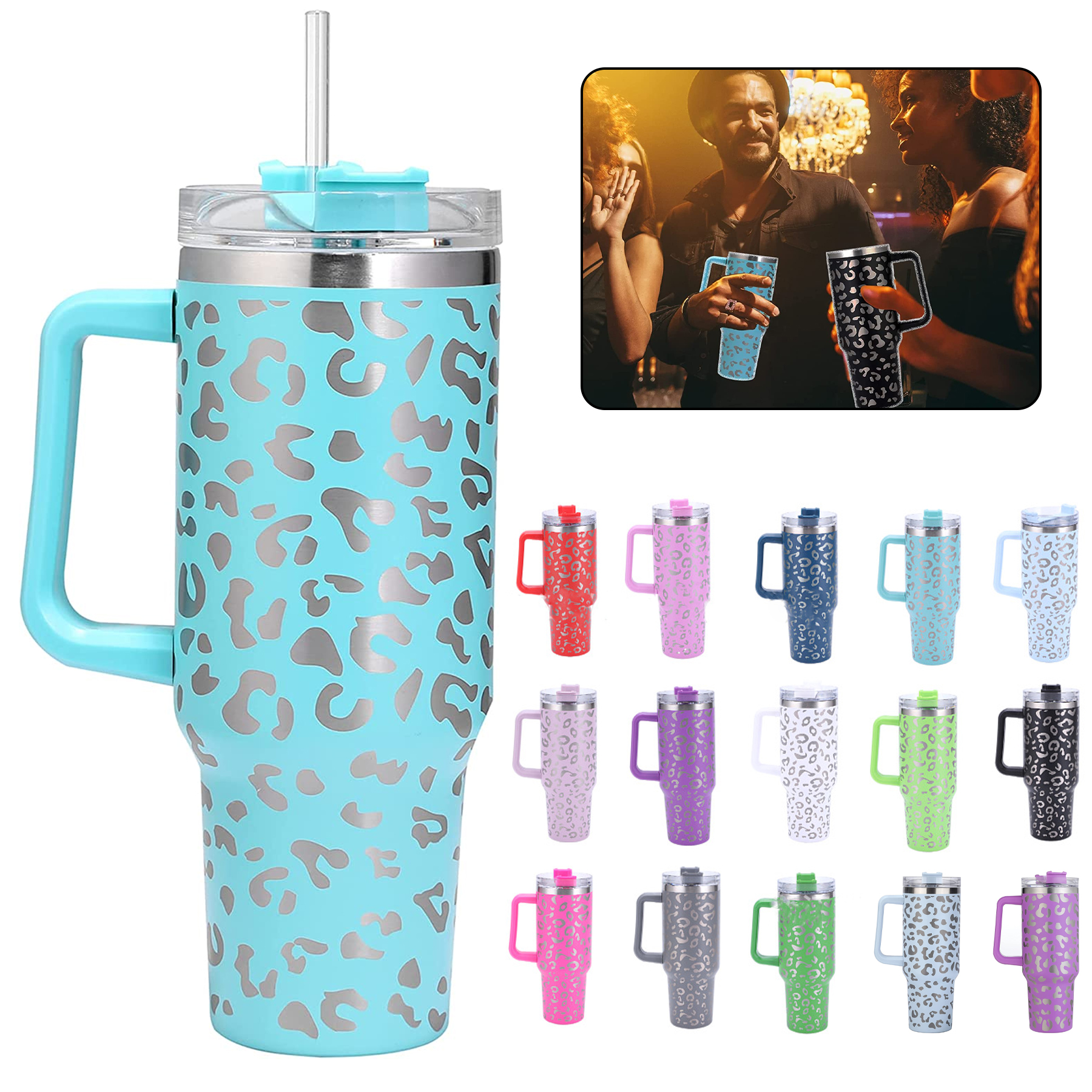 40oz Leopard Stainless Steel Tumbler with handle 1