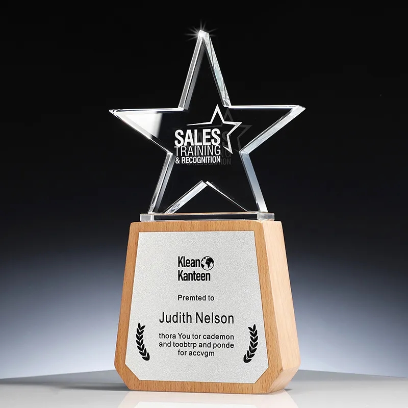 Crystal Star Trophy on Wood Base 6