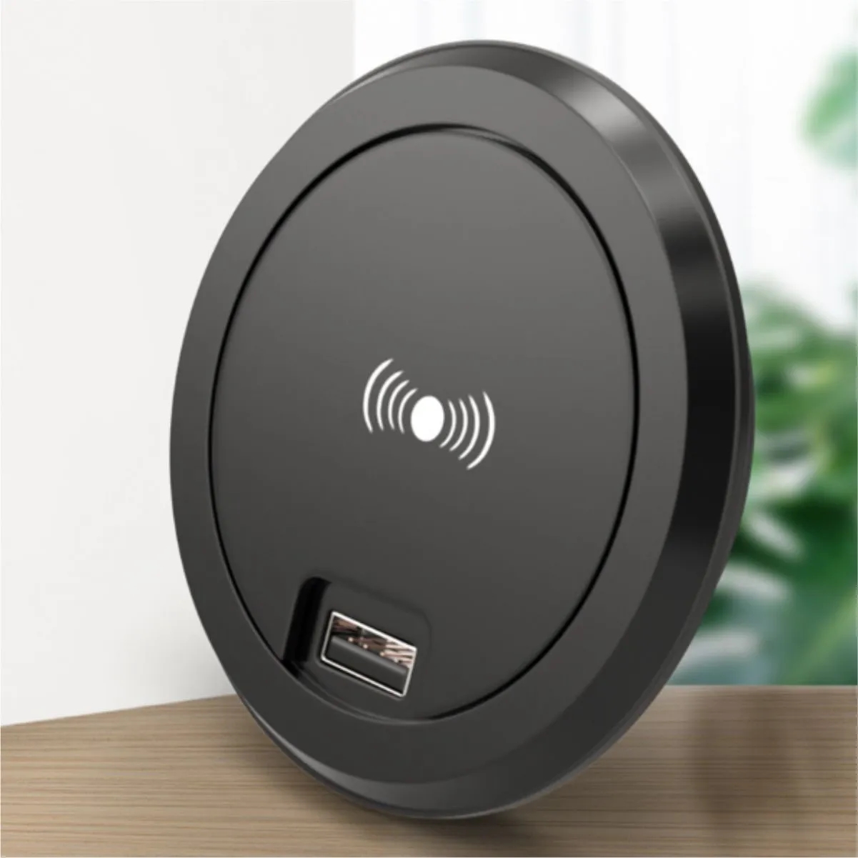 5W 60mm Desk Grommet Wireless Charger With USB A And C 7