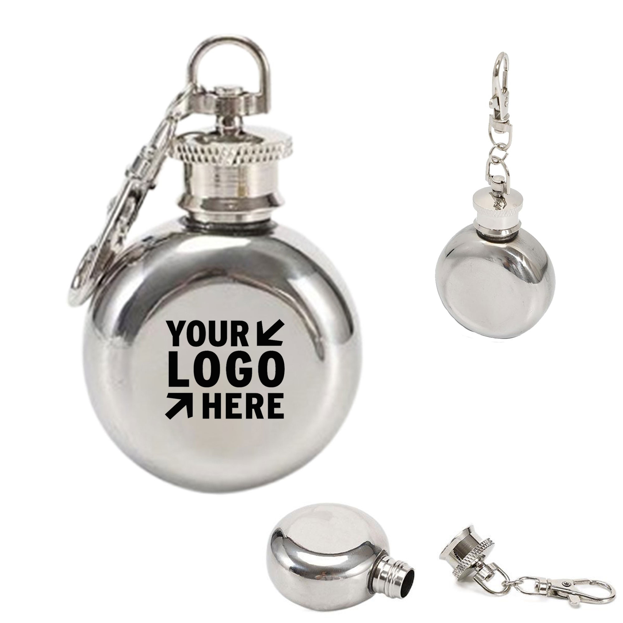 1oz Round Stainless Steel Hip Flask Keychain 4
