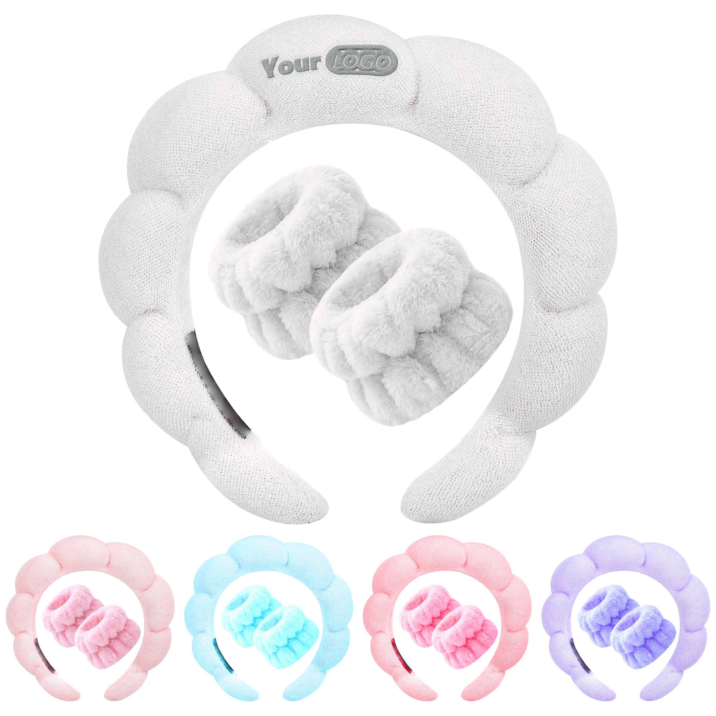 High-Quality Plush Material Plush Cloud Headband And Wrist Set For Skincare And Makeup 2