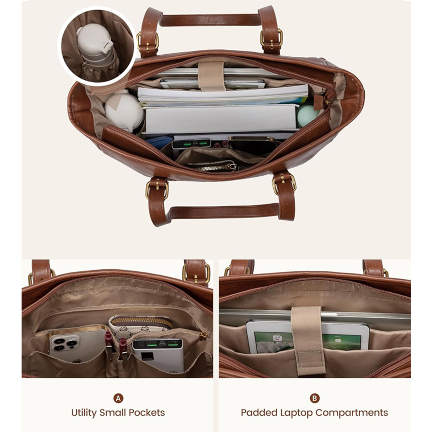 15" Waterproof PU Leather Laptop Tote bag 6