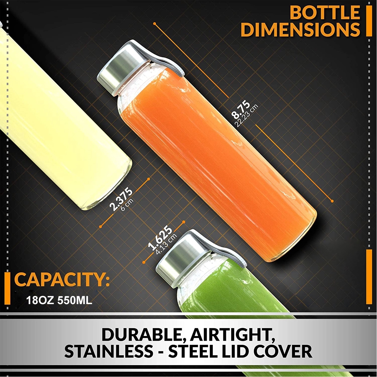 18 Oz Glass Juice Water Bottles With Protection Sleeve 2