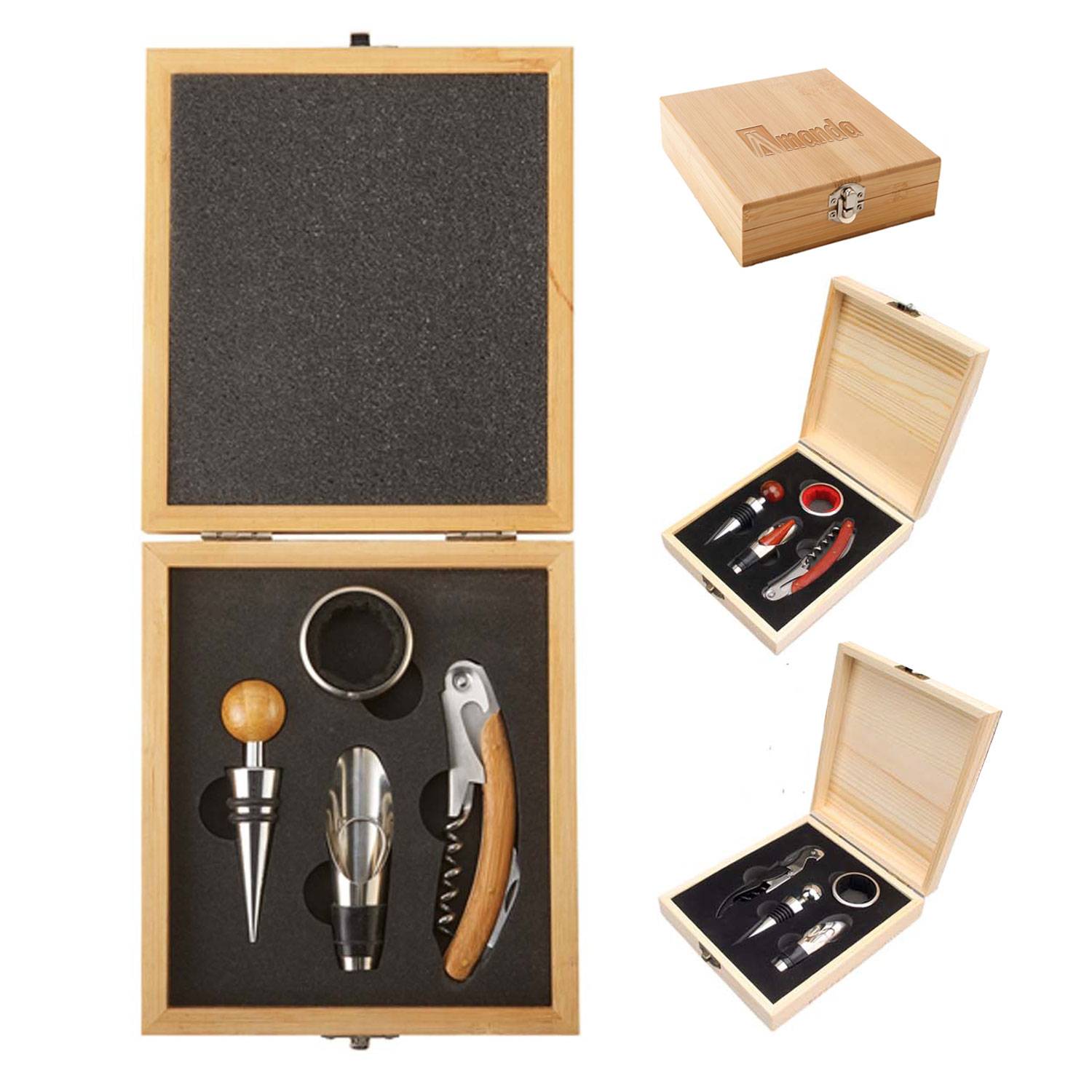 4 Piece Bamboo Wine Tool Set 6