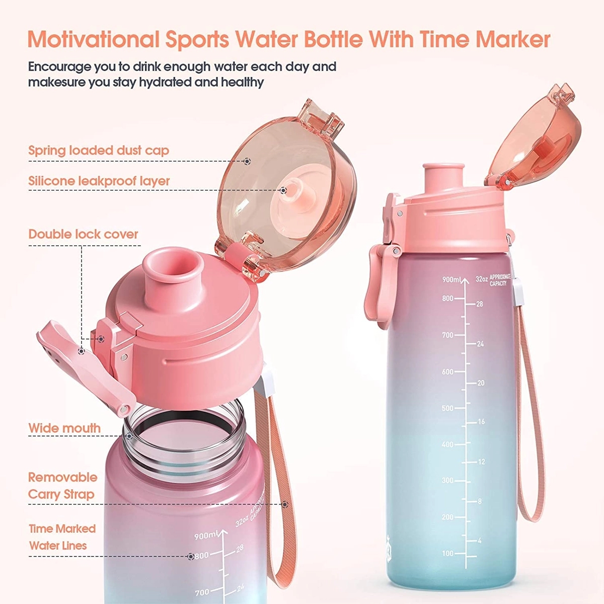 Sports Water Bottle With Time Marker 5
