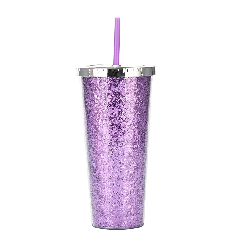 Custom Transparent  AS Plastic Sequin Straw Tumbler 7
