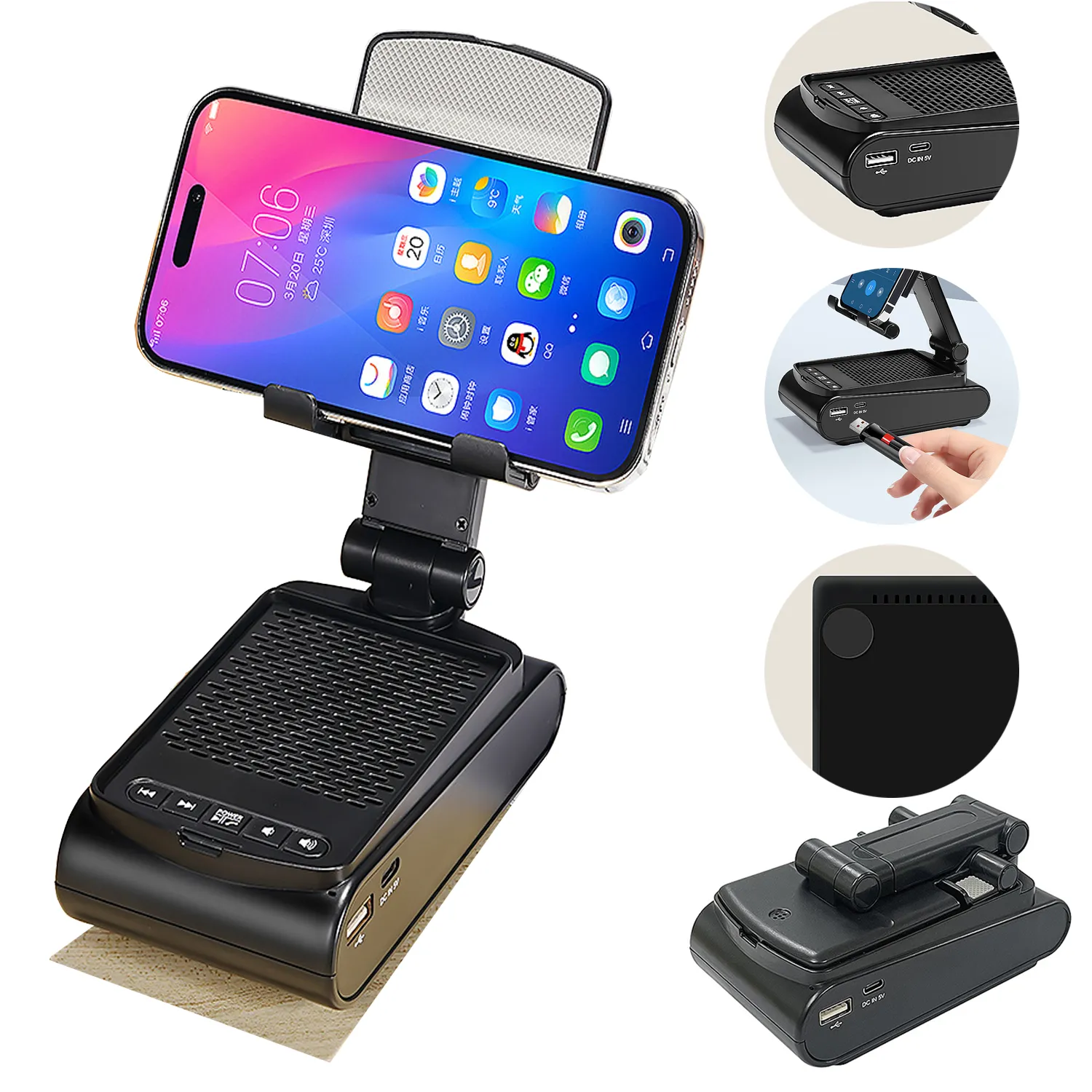 Bluetooth Speaker With tablet Foldable Stand 4