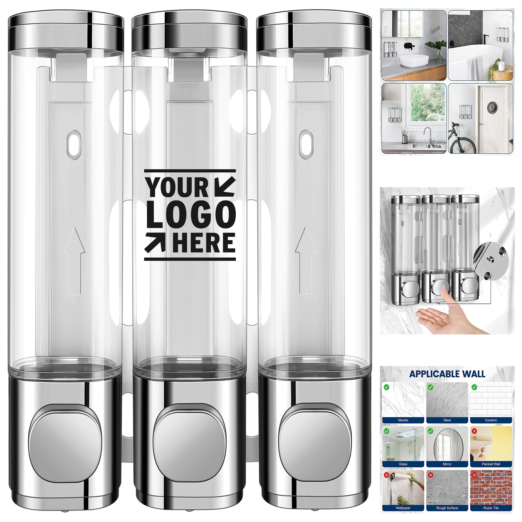 Used for Shampoo Conditioner 3-in-1 Room Wall Mounted Bathroom Shower Pump Dispenser Organizer 1