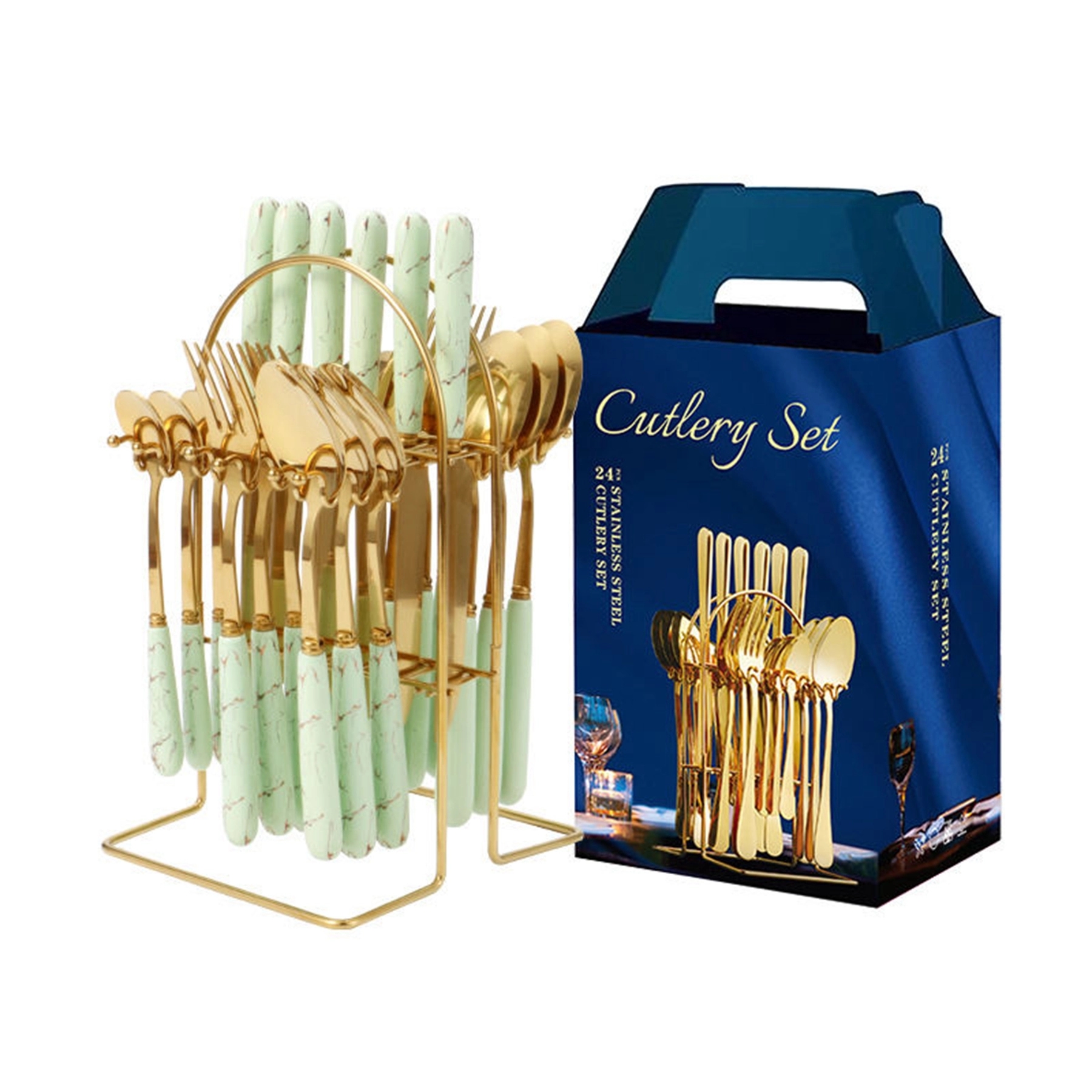 Ceramic Handle Stainless Steel Cutlery 24pcs Set with Holder 2