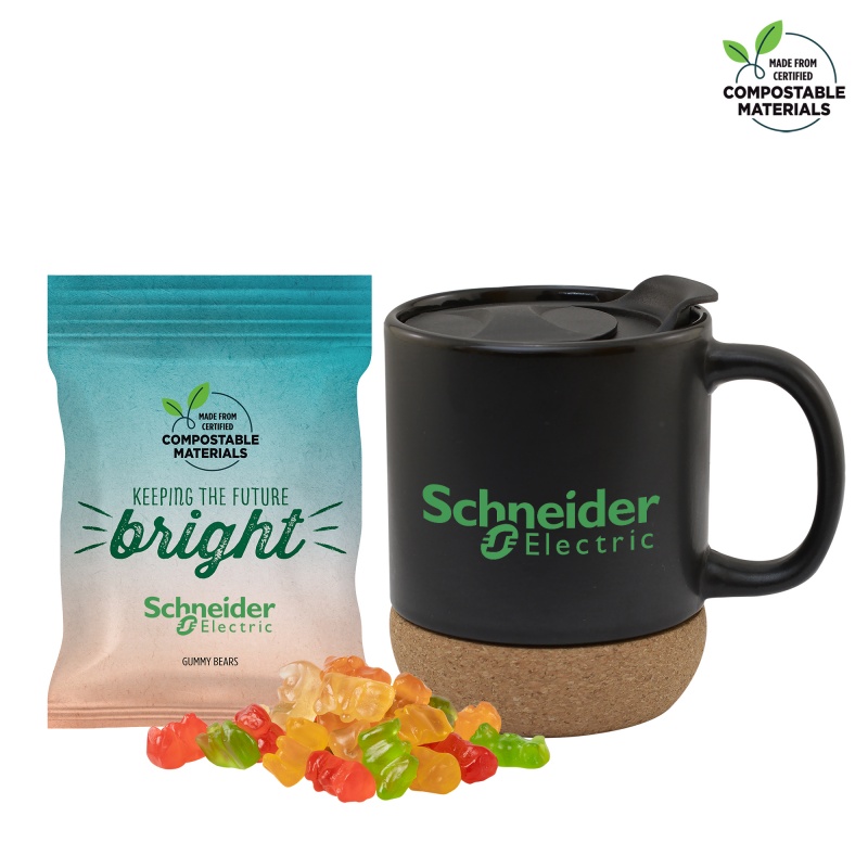 Cork Bottom Mug with Compostable bag of Gummy Bears 1