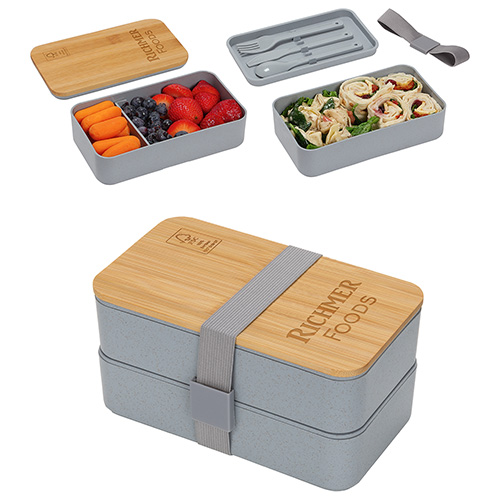 Double Decker Lunch Box with FSC® Bamboo Lid & Utensils 25