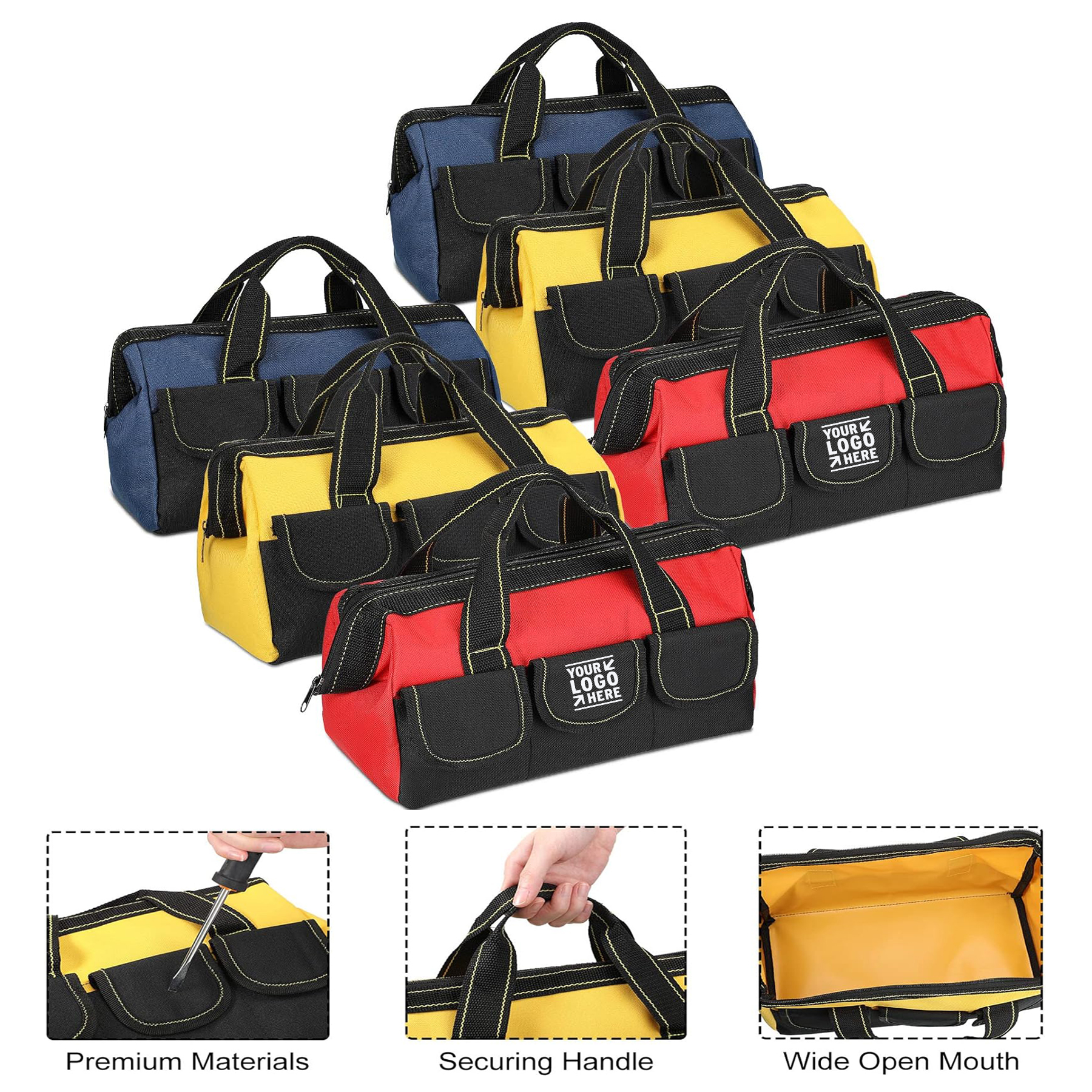 Men Women 13 Inch Large Heavy Duty Tool Bag Waterproof Hard Bottom Electrician Carpenter Tote 2