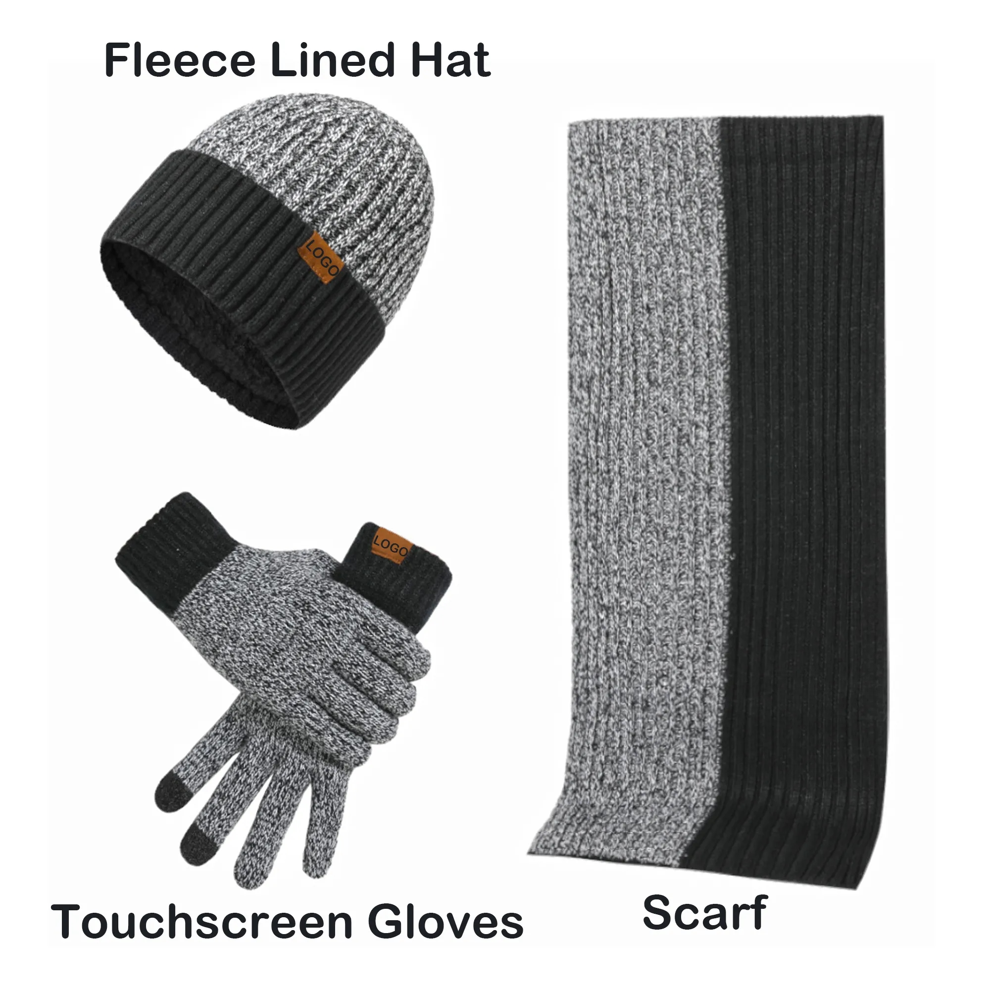 3 in 1 Set  Jacquard Touch Screen Gloves Knitted Beanie Hat