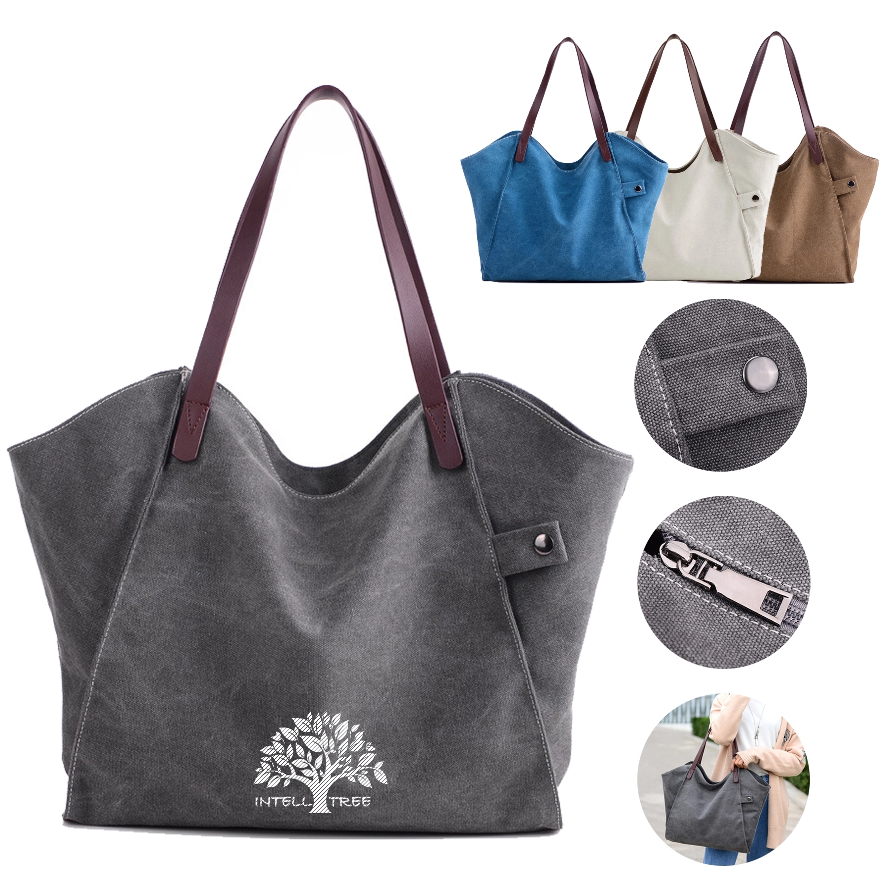 Canvas Tote Bag Handbags For Women, custom tote bag with logo imprint 6