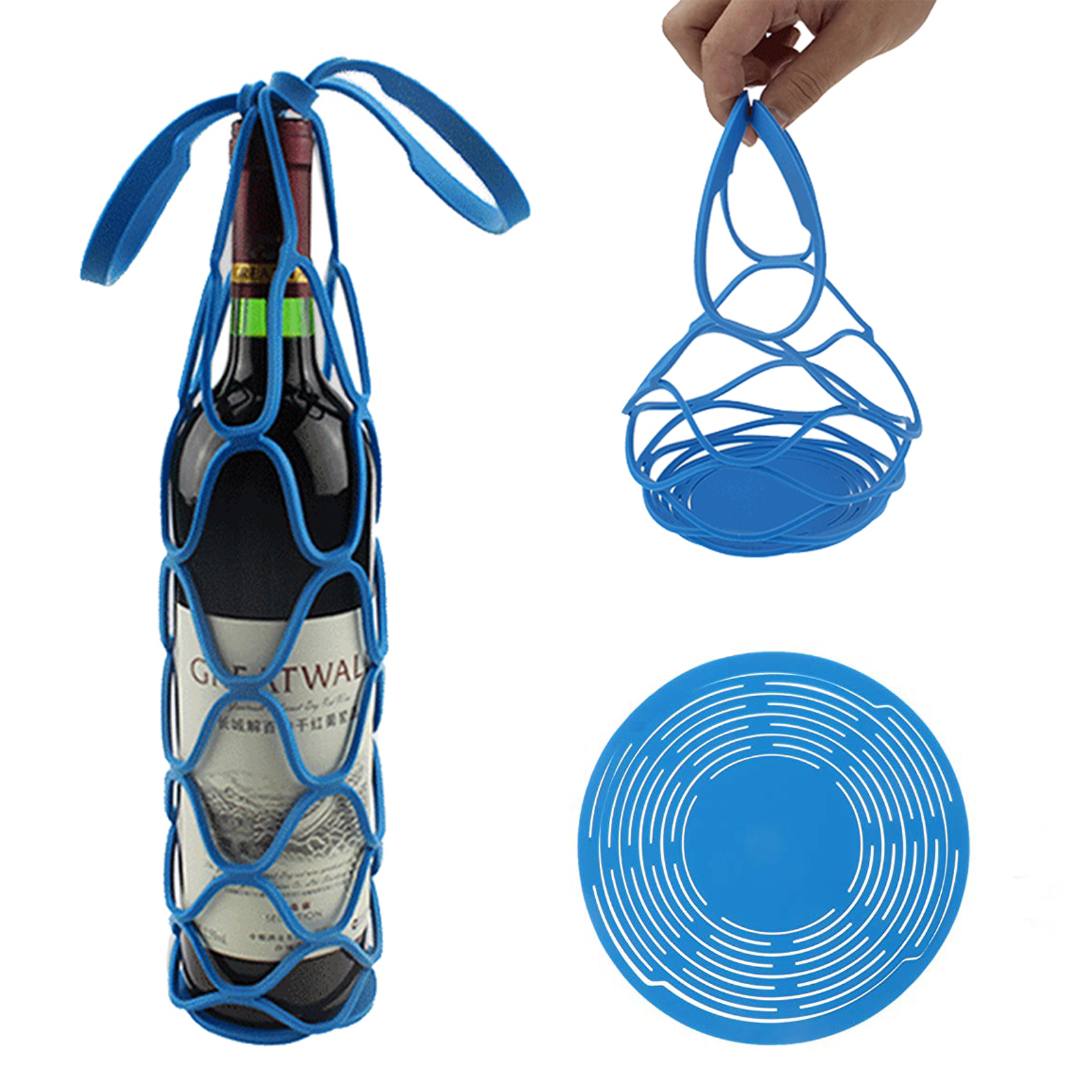 2 In 1 Silicone Wine Bottle Carrier Mesh Bag 4