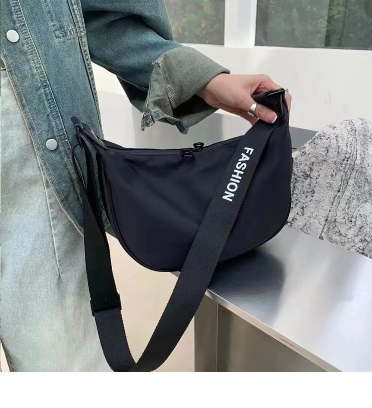 Nylon wide strap large capacity crossbody bag 5