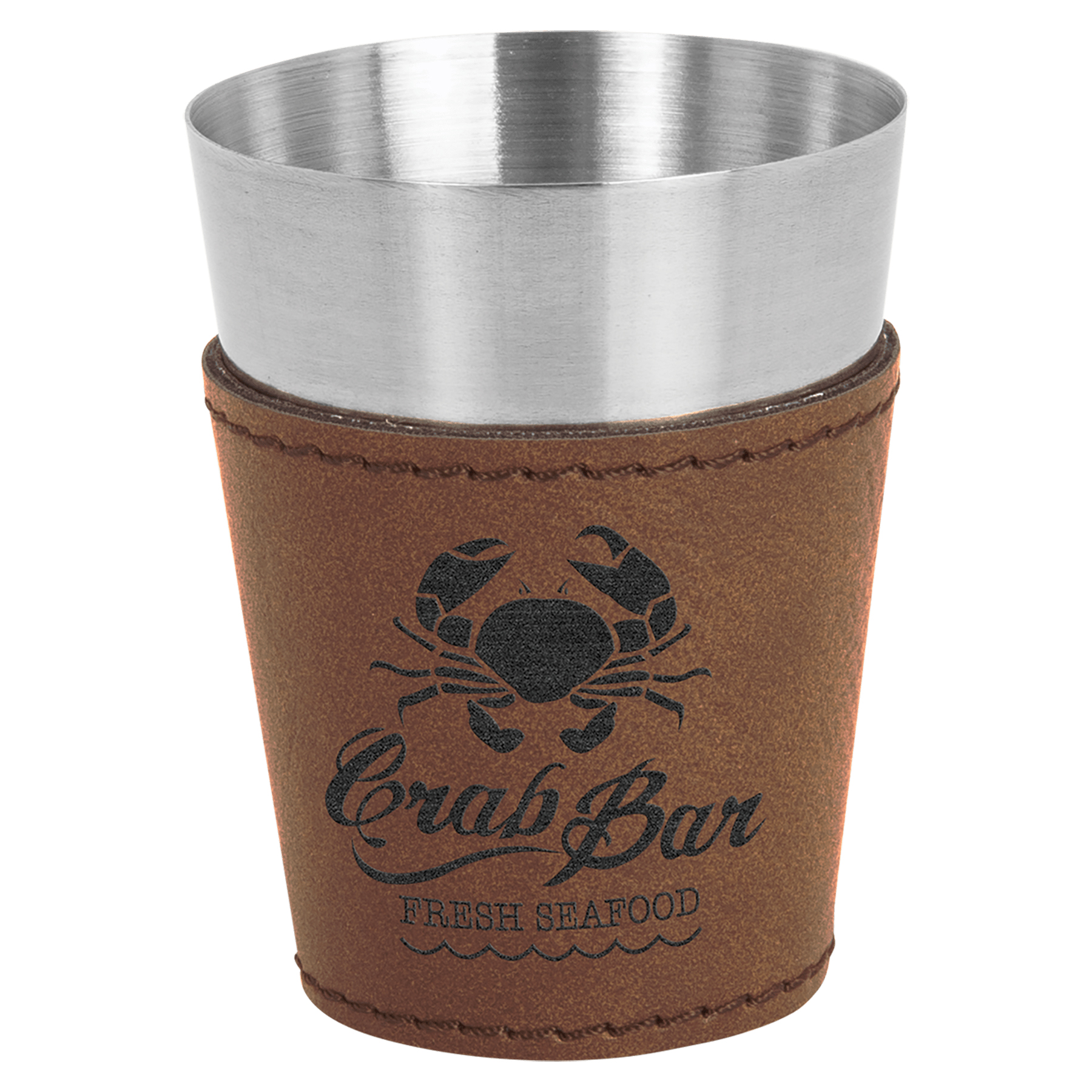 2oz. Dark Brown Leatherette & Stainless Steel Shot Glass 2