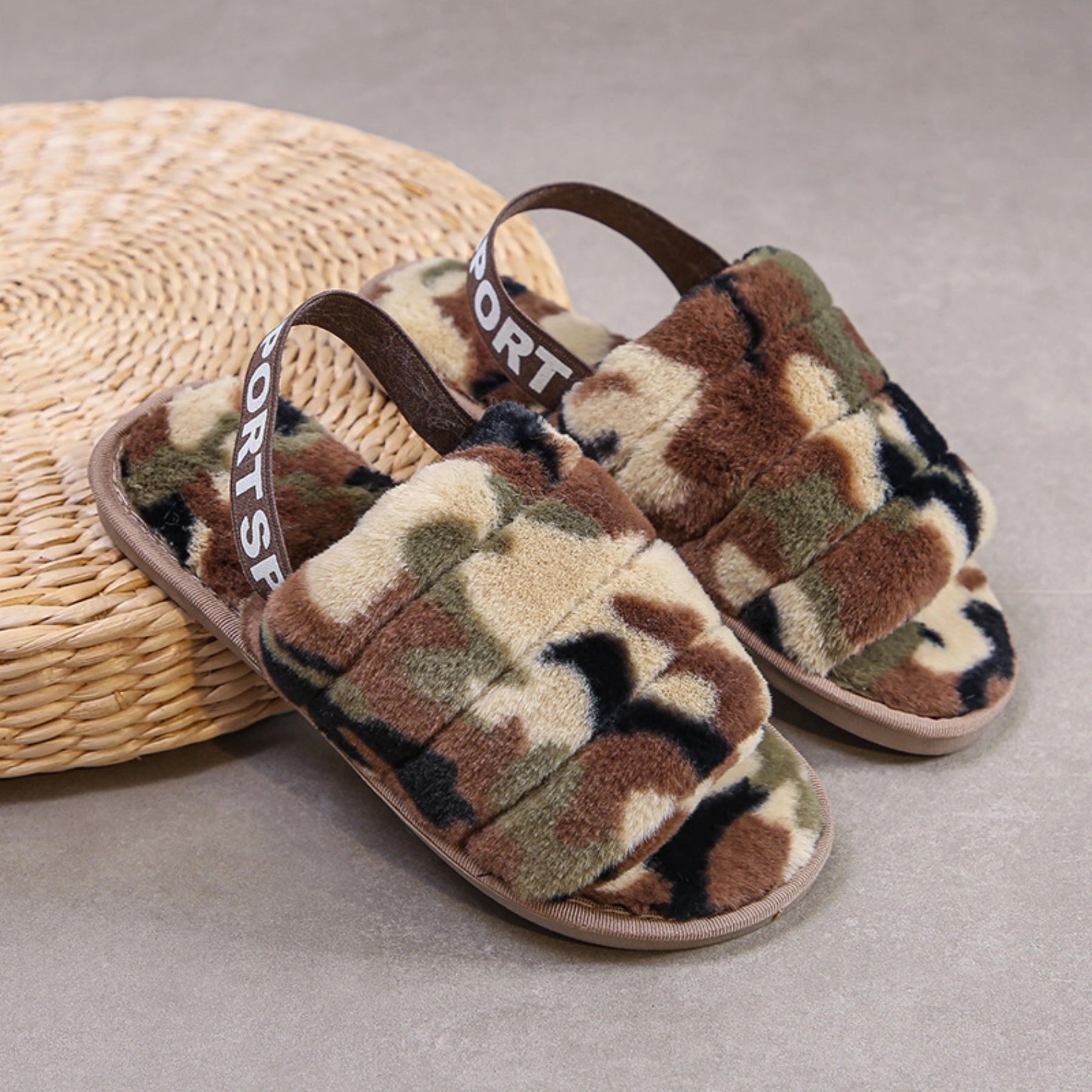 House Slippers Faux Rabbit Fur Open Toe Shoes 3