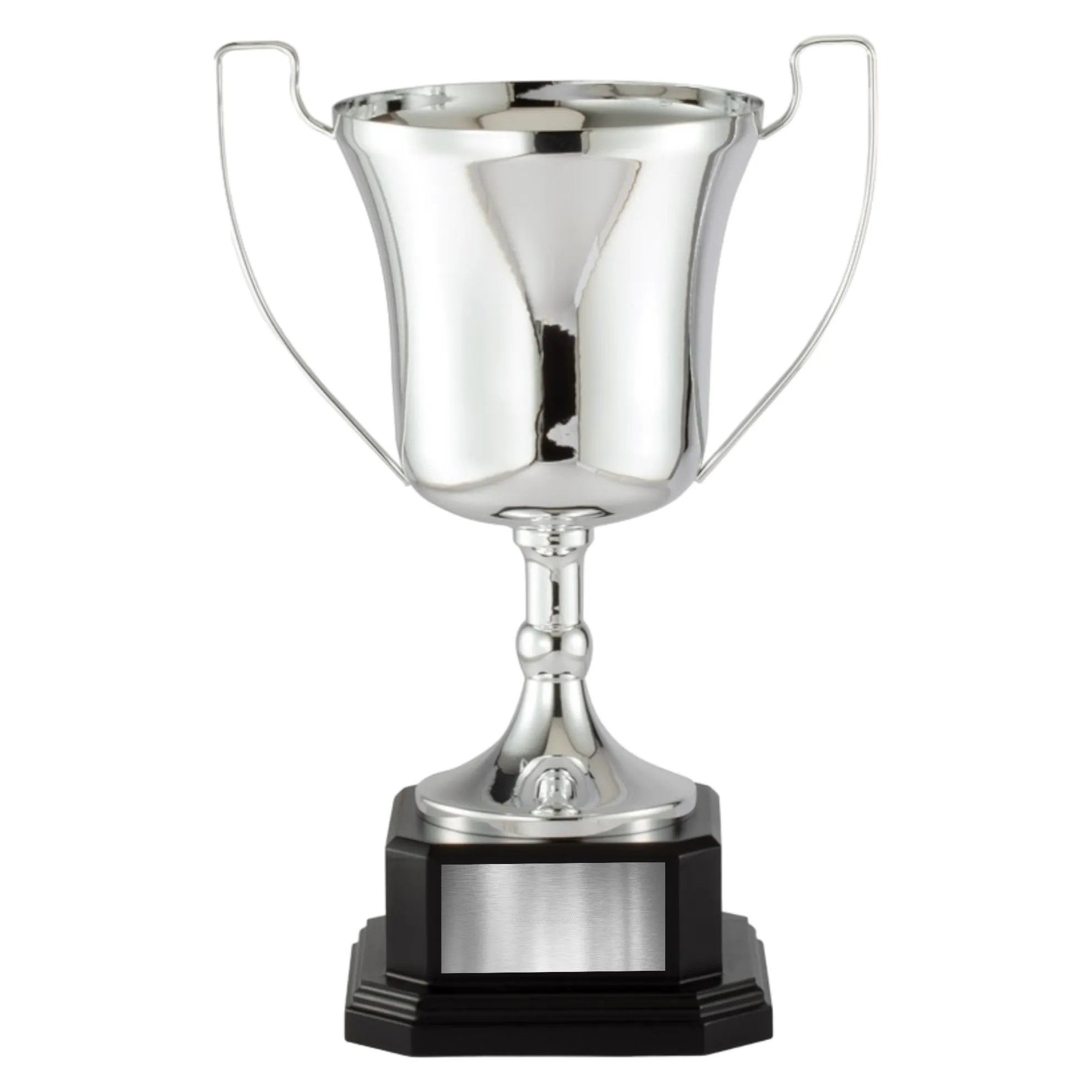 Gold or Silver Full Metal Cup Trophy On Ebony Wood Base 4