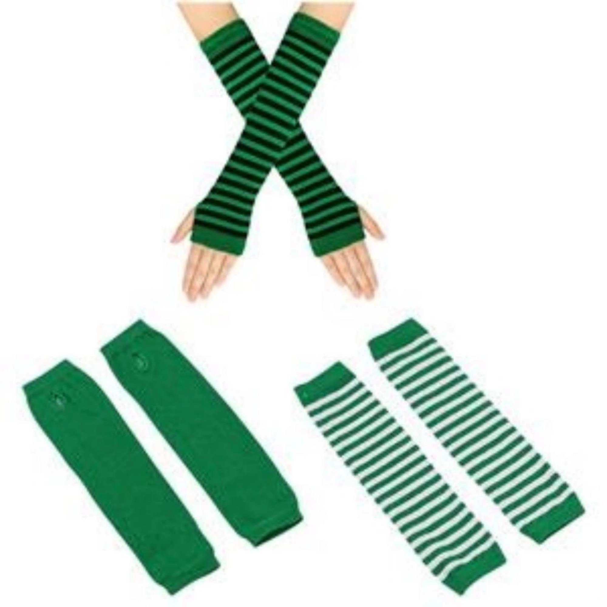 Knit Arm Stripe Warmer Gloves 6