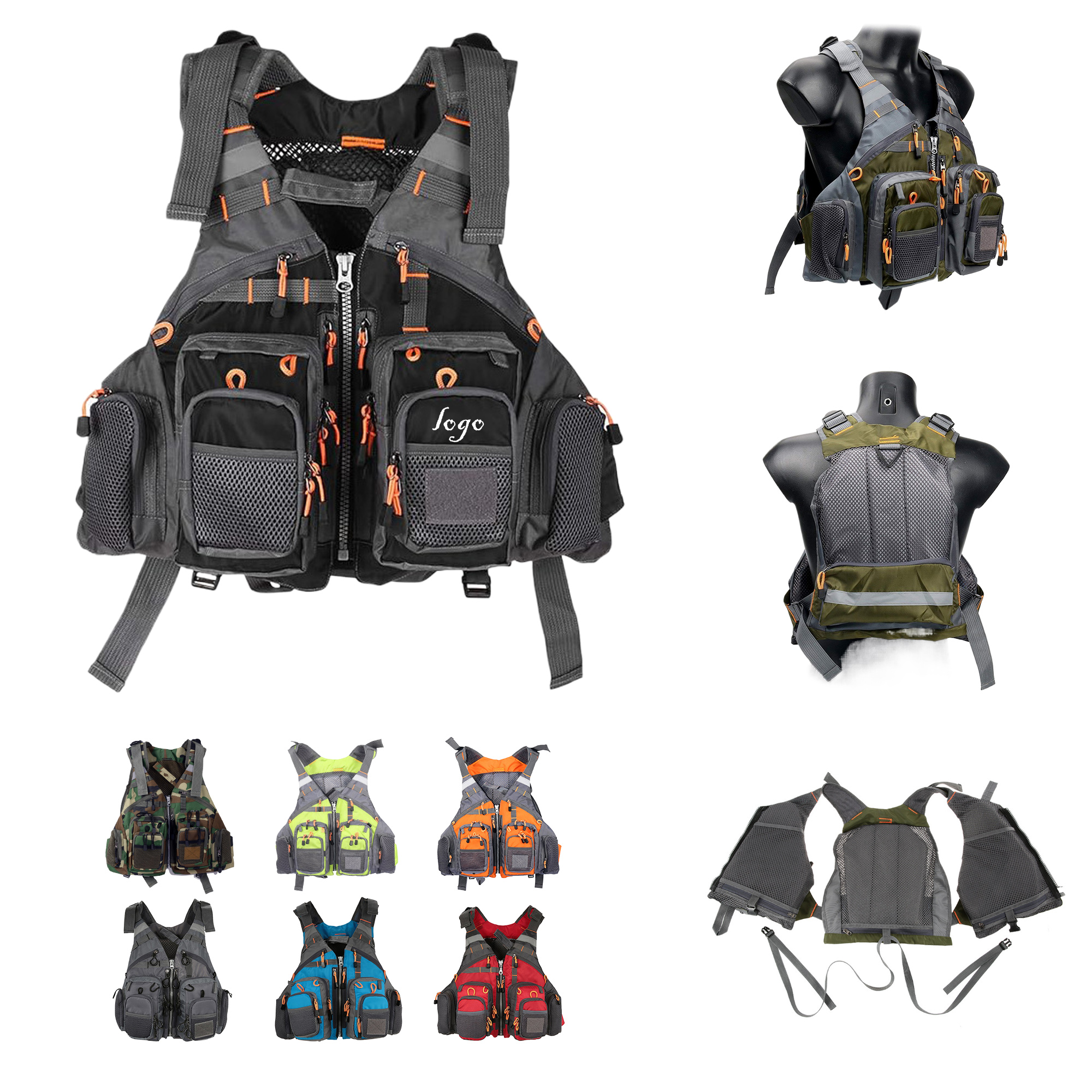 MOQ10 Adjustable Multi-Pocket Life Vest With Floatation 9