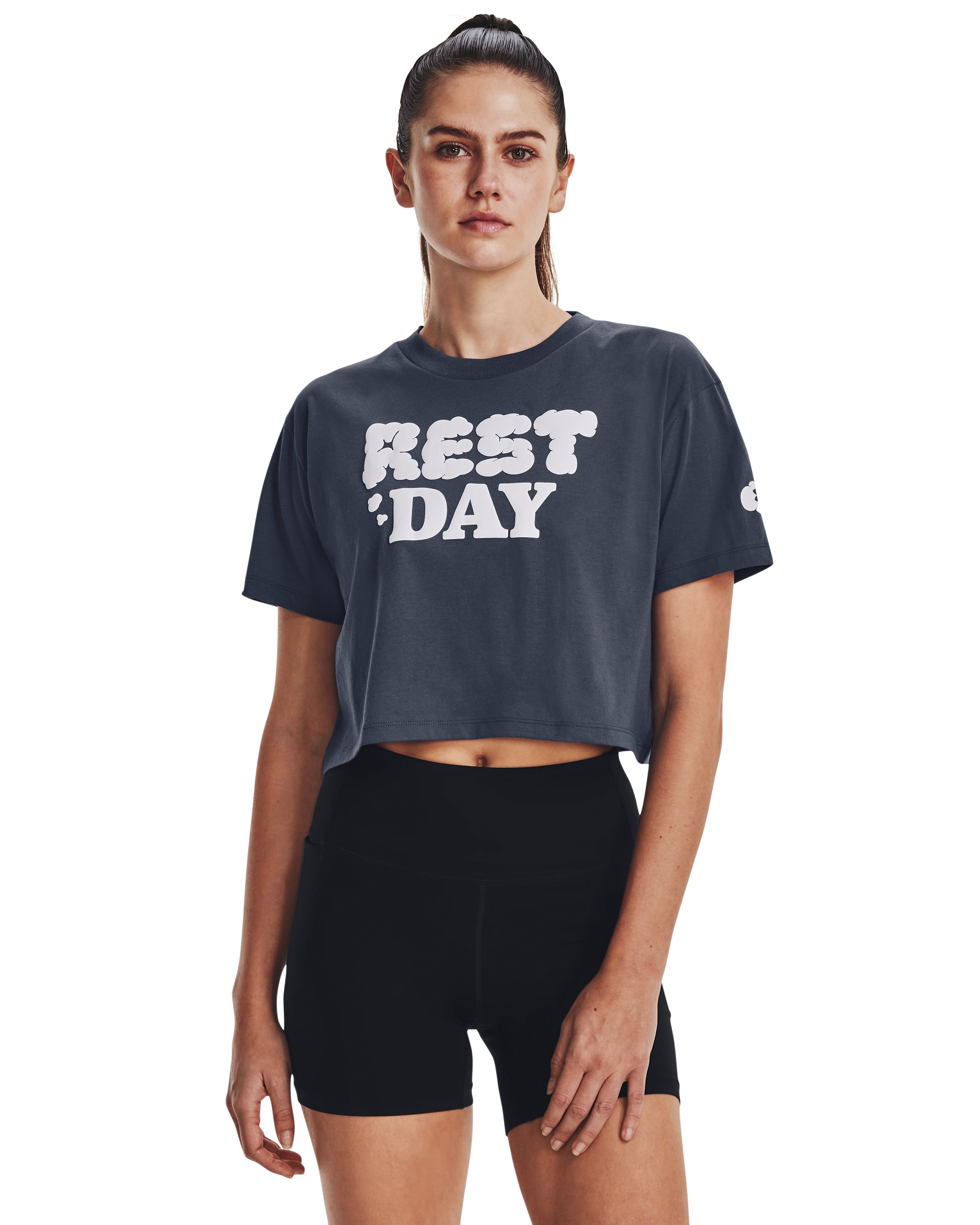 Women's UA Rest Day Verbiage Crop Short Sleeve  3
